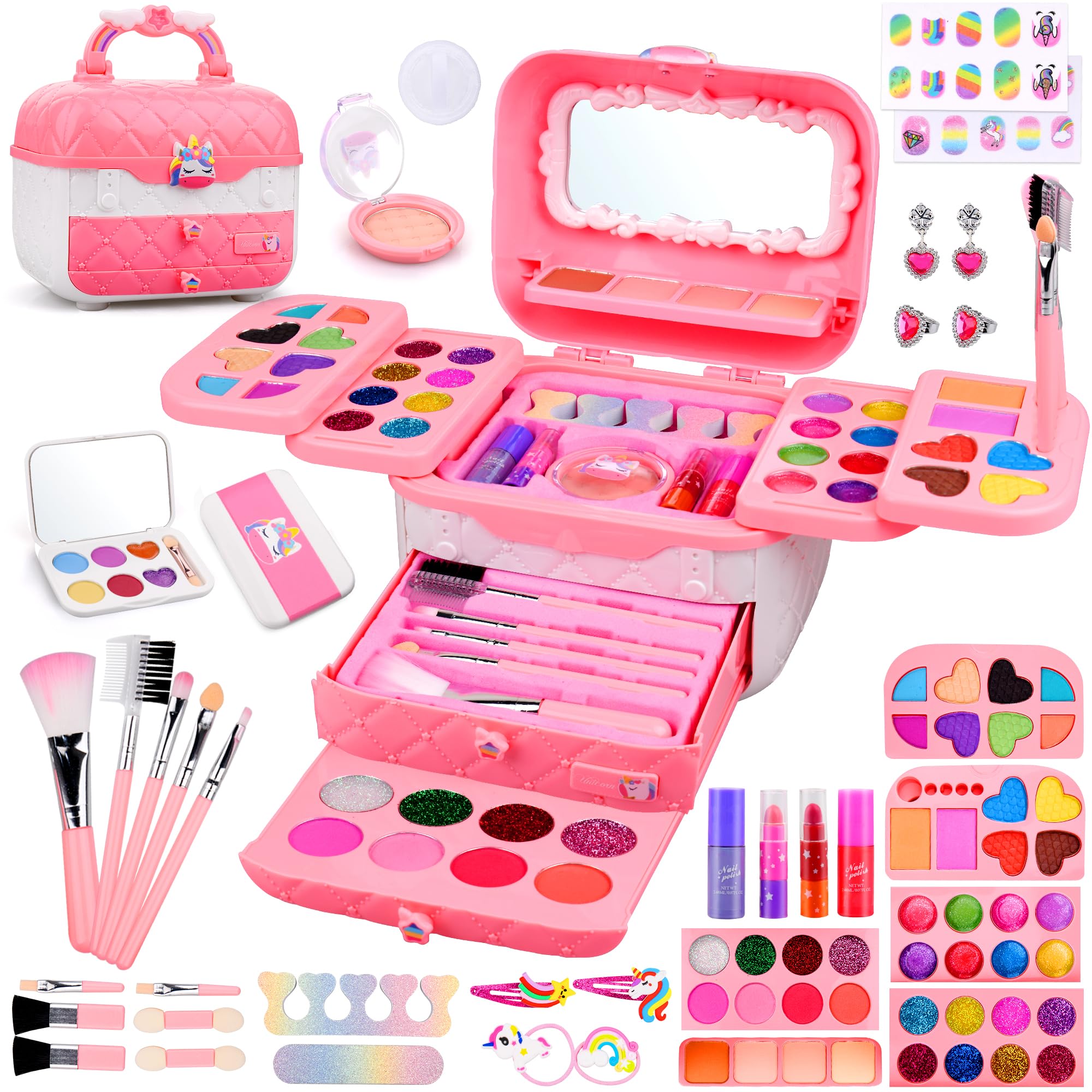 ARANEE 80Piezas Kit de Maquillaje Niñas, Lavable Juegos Cosméticos, Regalos para Princesas 3 4 5 6 7 8 9 10 Años