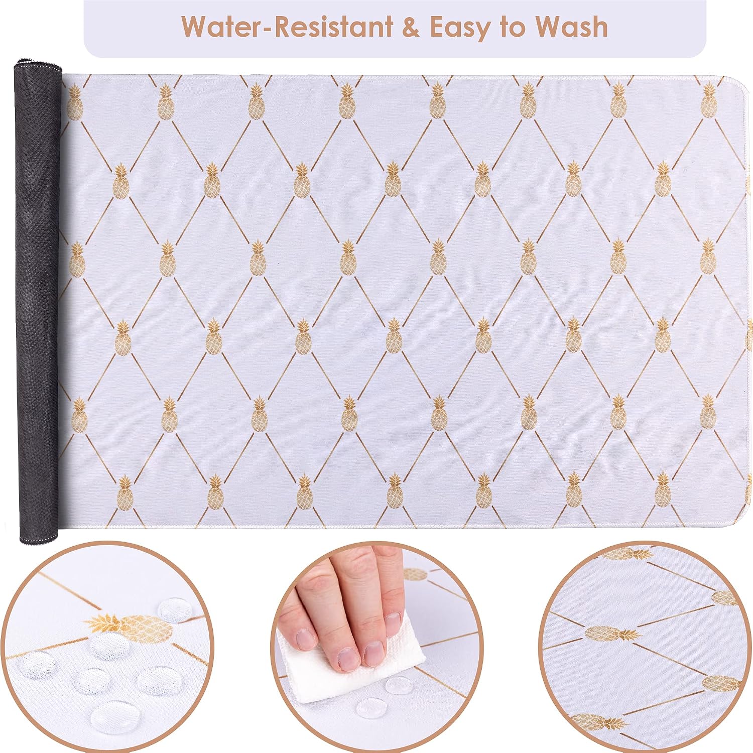 Hapinest Pineapple Passion Large Extended White and Gold Mouse Pad Gifts for Women | Desk Mat for Keyboard and Mouse | Home and Office Accessories | Full XXL Mousepad