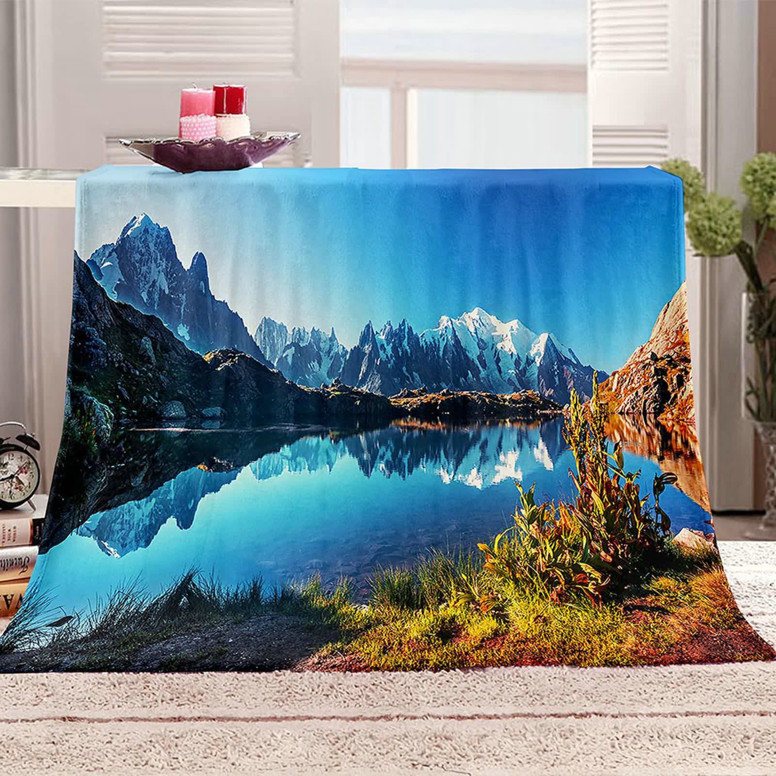 Aeici Couverture Polaire, Couverture Hiver Couverture 160x200 cm Lac Montagne Couverture Canapé Hiver Cadeau pour Adultes et Enfants