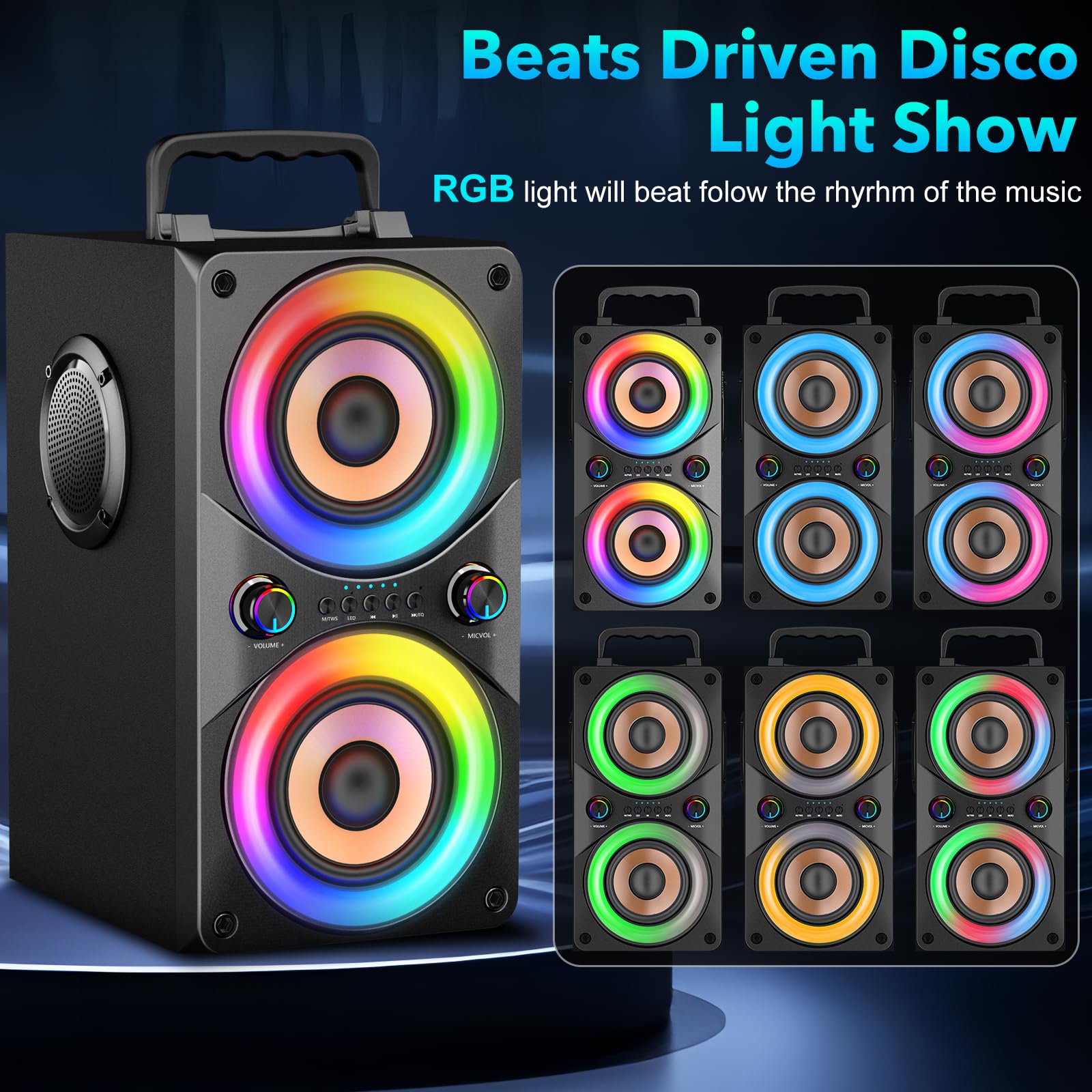 100W Tragbarer Bluetooth-Lautsprecher mit Subwoofer & LED-Licht - Leistungsstarke Boombox mit kraftvollem Bass, Holzgehäuse und TWS für Outdoor-Party
