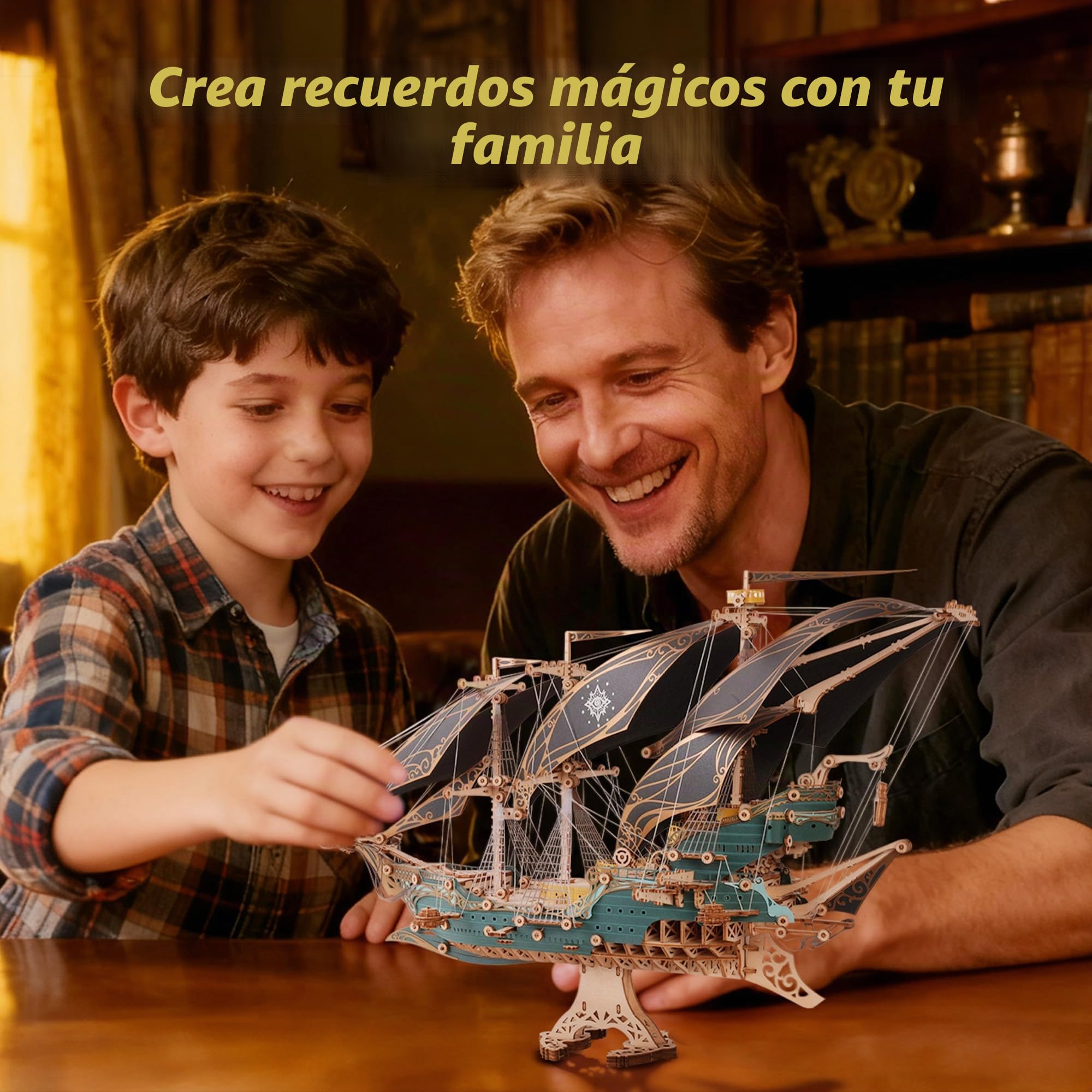 FUNPOLA Puzzle 3D de Madera Barco Pirata – Maquetas para Construir para Adultos, Kit de construcción de velero, Aventura, decoración hogar, Regalo Creativo para Adultos y Adolescentes (Verde)