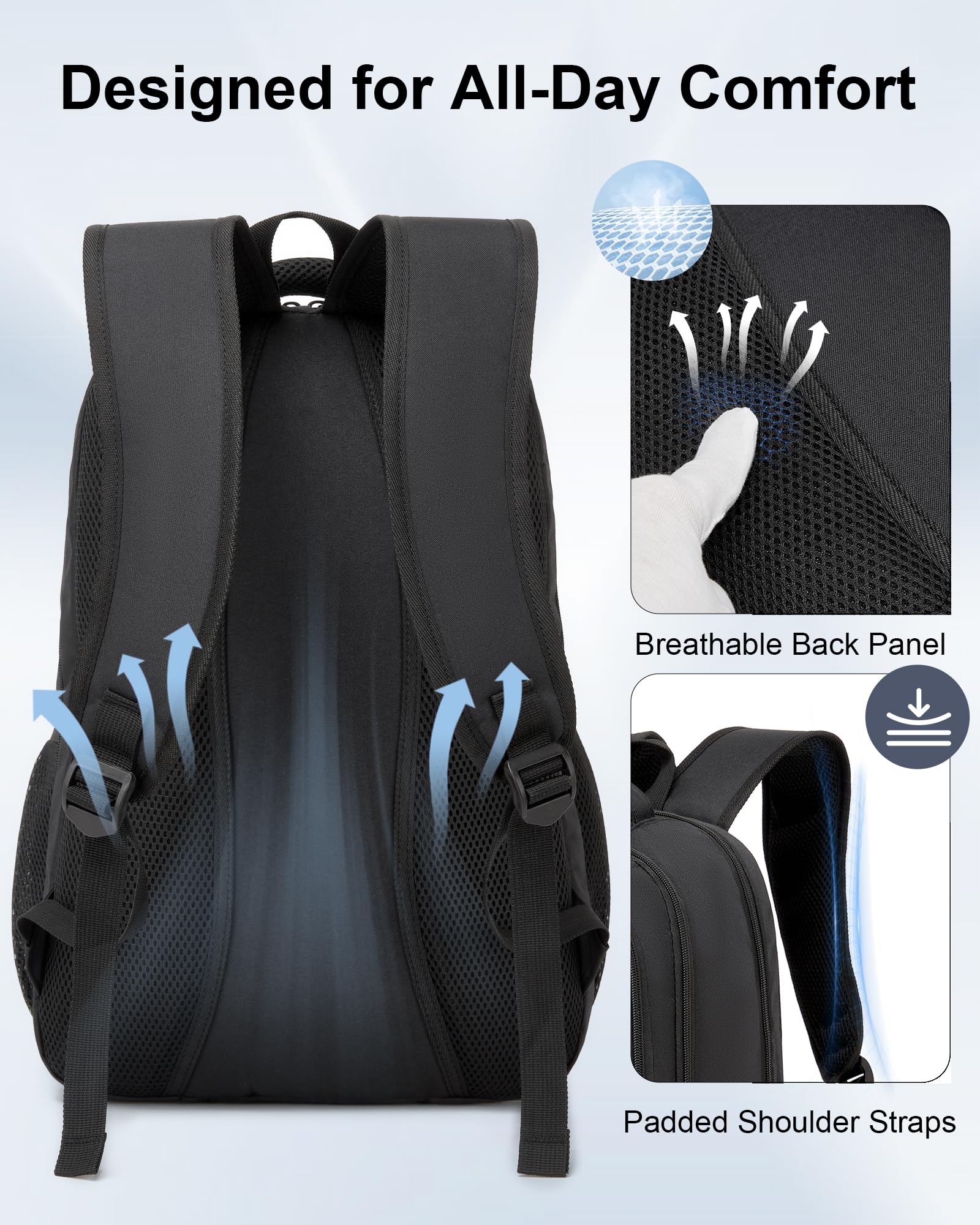 Zaino Porta PC 15,6 Pollici Uomo Donna, Zaino da Lavoro con Scomparto Imbottito per Laptop e Apertura Completa, Leggero Antifurto per Viaggi Ufficio Università Quotidiano Pendolarismo - Nero