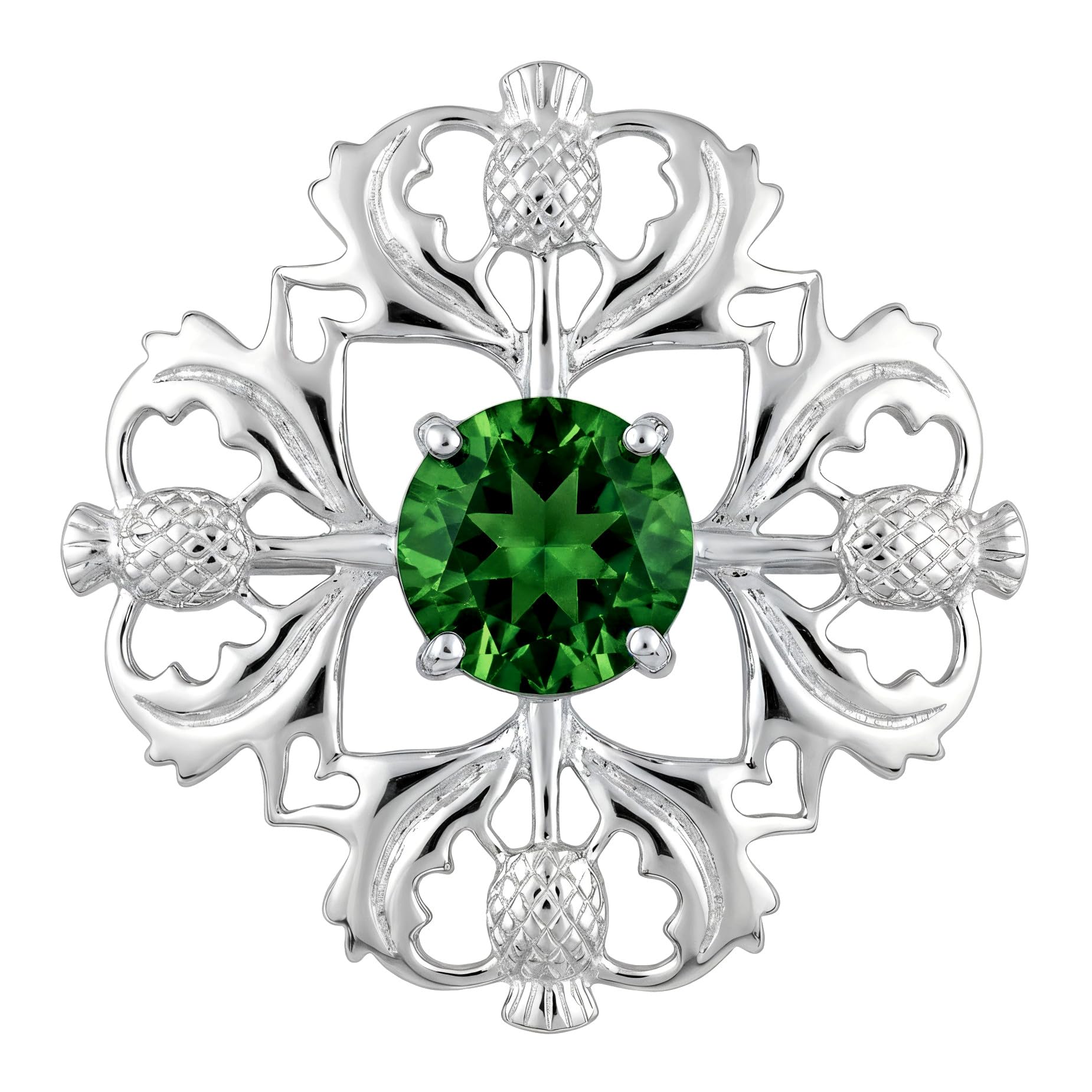 Alexander Castle Broche Chardon Écossais en Argent Sterling 925 pour Femme, ornée d'une Pierre Émeraude en Oxyde de Zirconium - Cadeau Écossais pour Femme, avec Coffret Cadeau Bijoux
