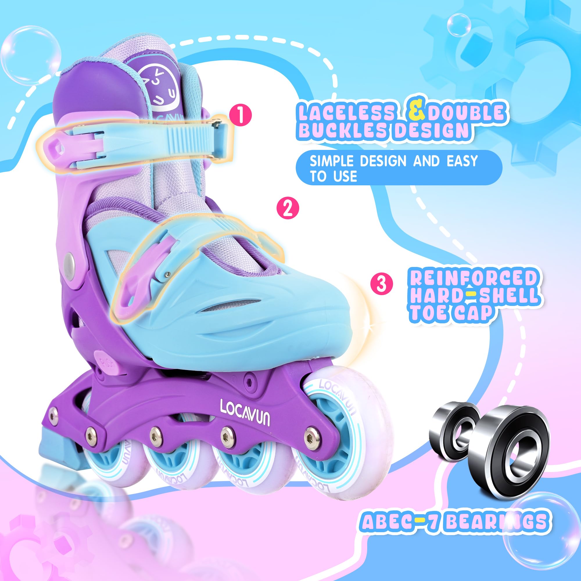Inliner Kinder 4 Größen Verstellbare Inline Skates für Mädchen Größe 26-29 29-34 30-35 Inlineskates mit 82A PU Rollen Rollerskates
