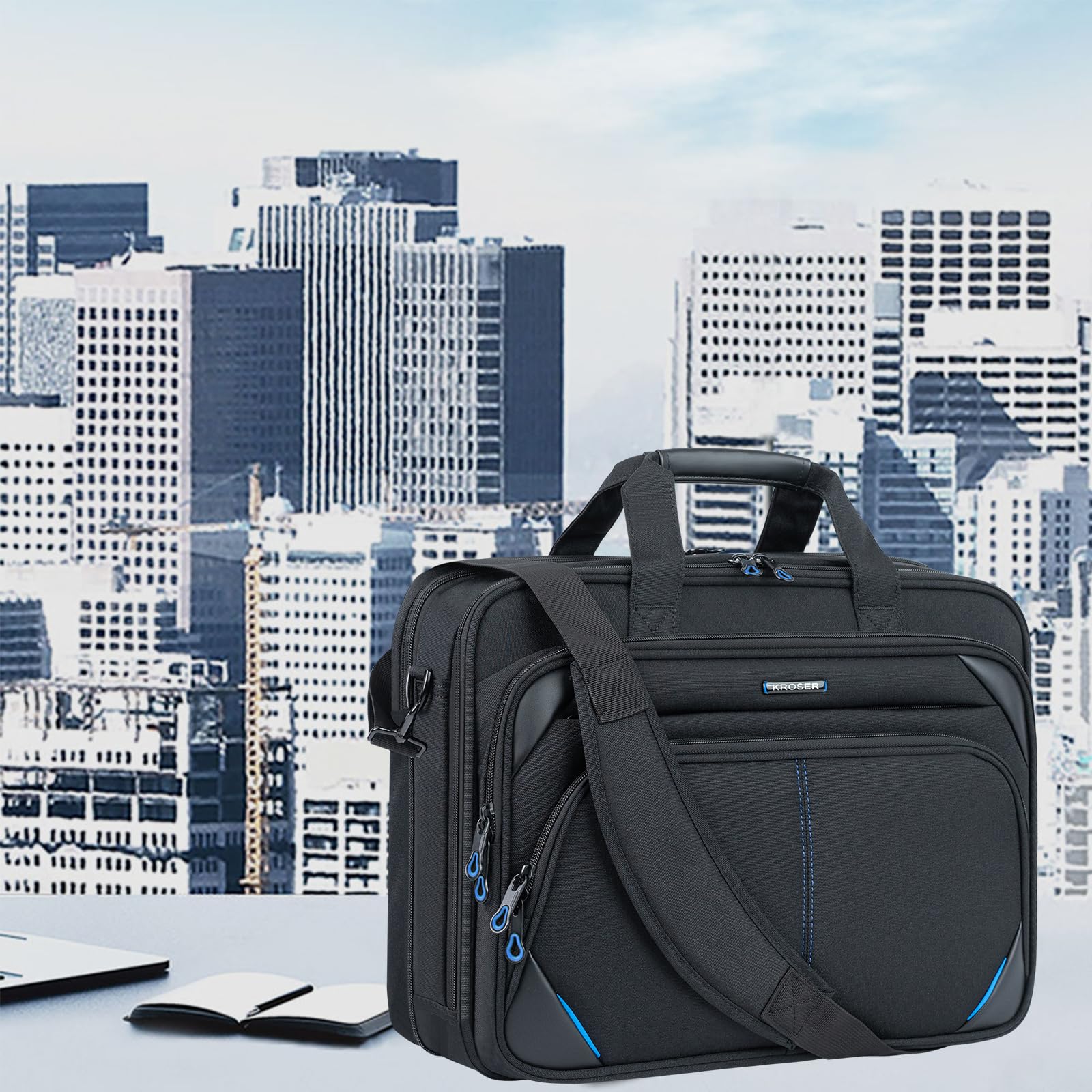 KROSER Bandolera para Portátil 15,6" Maletín Bolso de Mensajero Hidrófugo Caja de Ordenador Maletín Durable Funda para Tableta con Bolsillos RFID para Negocios/Universidad/Mujeres/Hombres