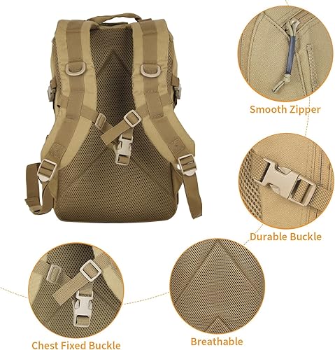 Miniatura 5 de Mochila táctica pequeña militar de 12 litros, mochila Molle, mochila militar para exteriores, senderismo, campamento, viajes (bronceado)