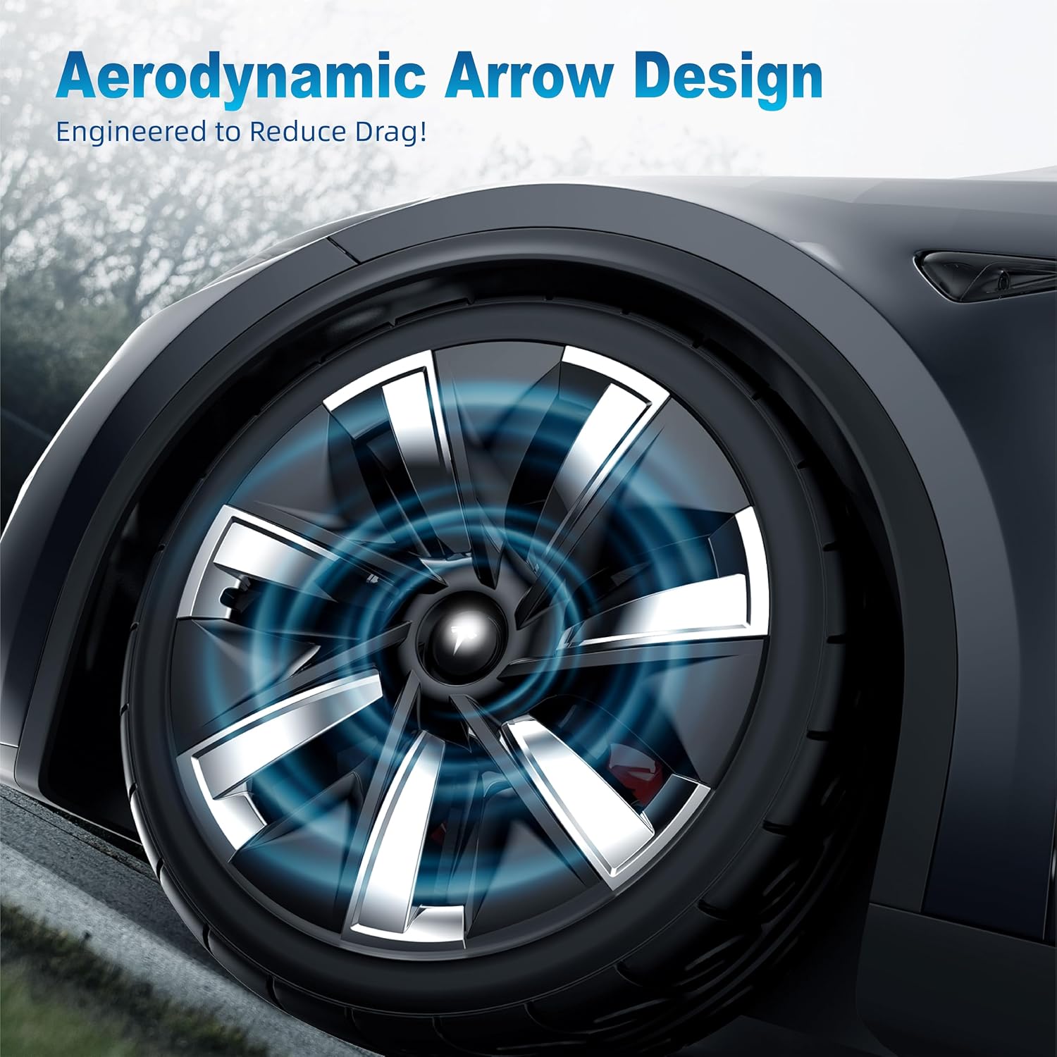 19 Inch Wheel Covers Compatible with 2020-2024 Tesla Model Y Chrome and Gloss Black Hubcaps Rim Protector Wheel Cover for Model Y Accessories (4 Pcs), QCJ-LGZ19-033-LH