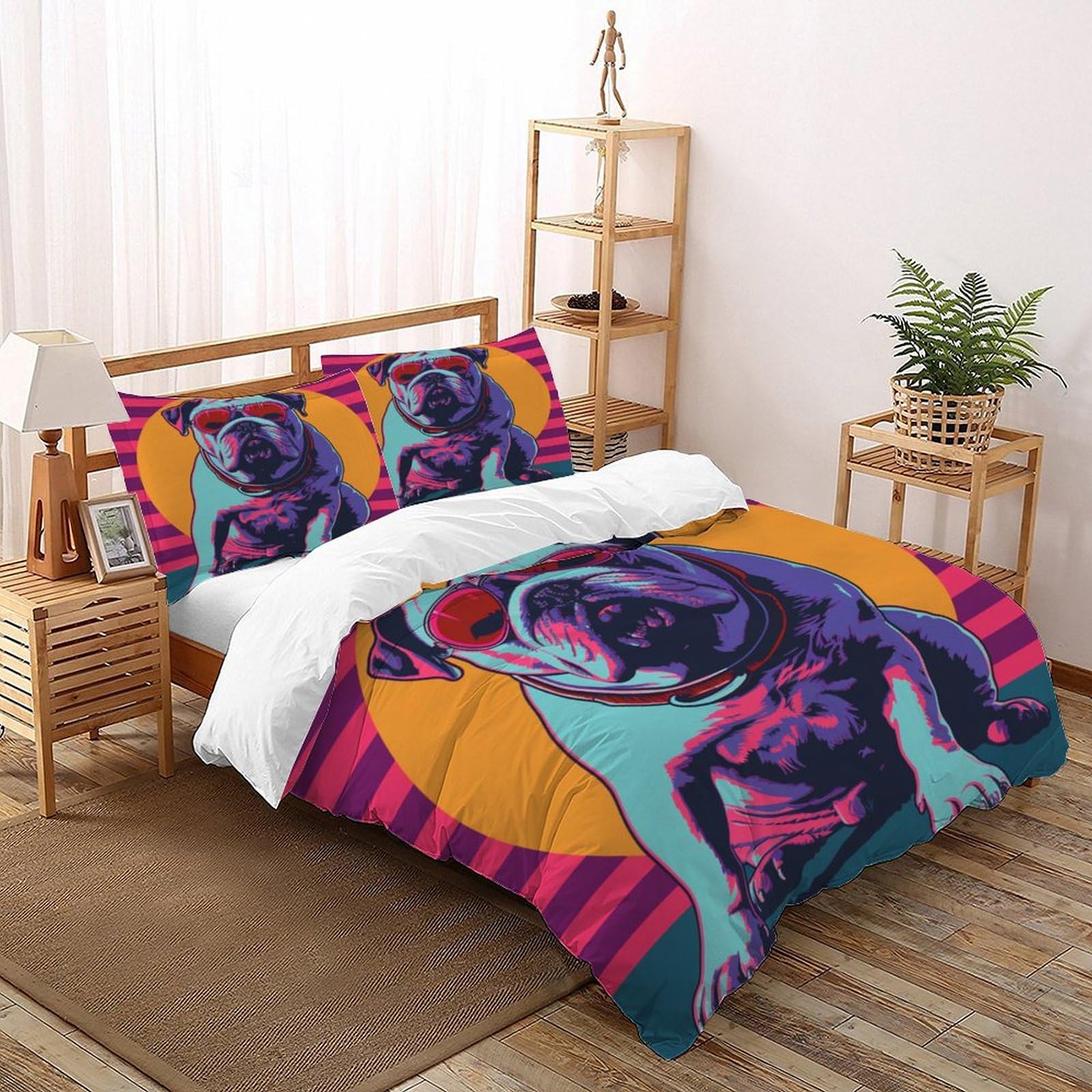Housse de couette 260x220cm Bully Dog en microfibre douce anti-plis pour grand lit adulte