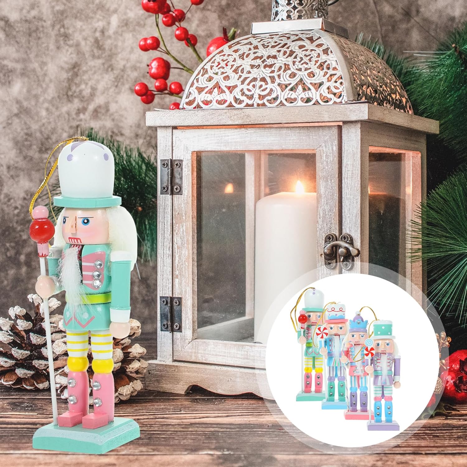 Homoyoyo 4pcs Nutcracker Christmas Decor Set - 4.72Inch Wooden Soldier Nutcrackers in Pastel Colors for Christmas Tree & Party - Image 5