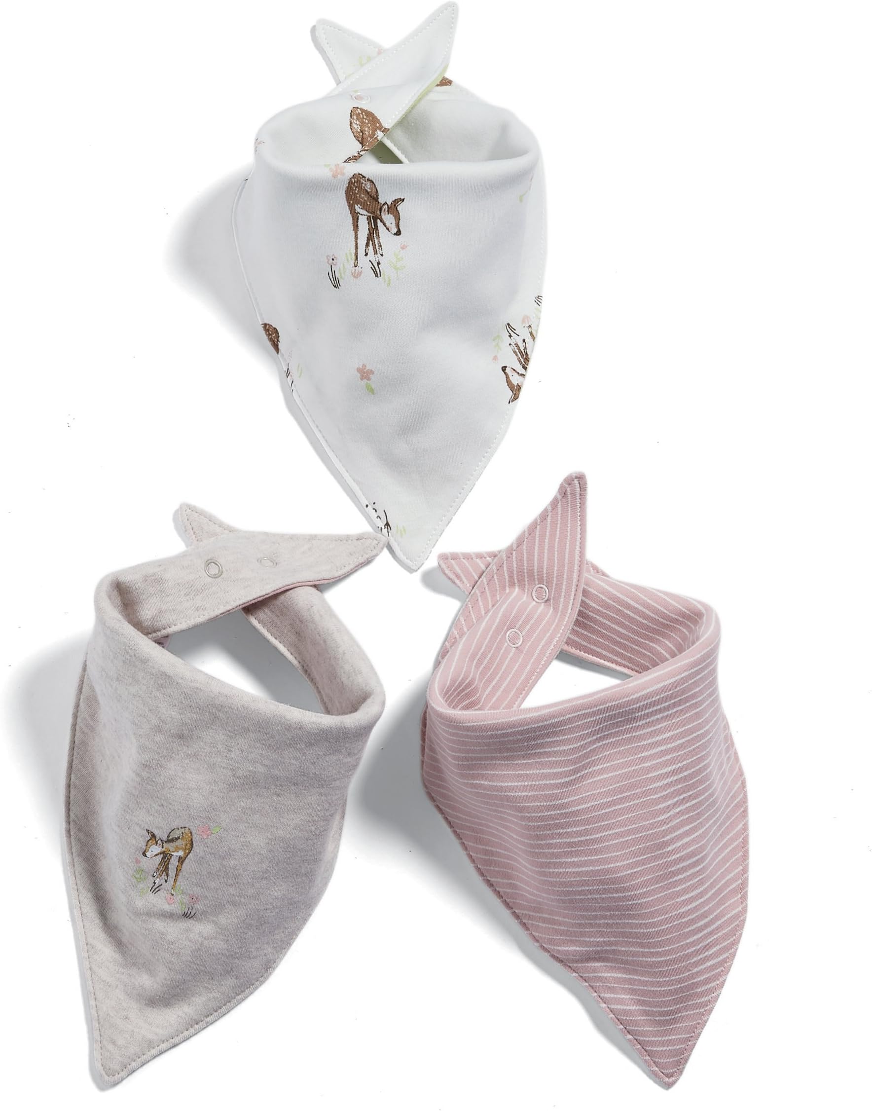 Mamas & Papas Baby Girls' Pack of 3 Deer Bandana Bibs Neckerchief, Pink, One 1 Size