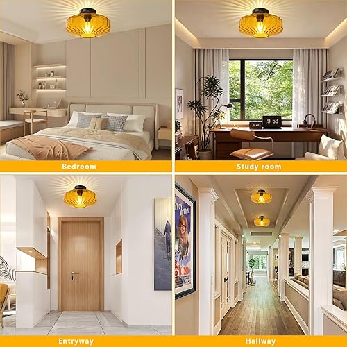 Miniatura 7 de Lámpara de techo semiempotrada, lámpara de techo vintage de 11.8 pulgadas, 1 luz de mediados de siglo, moderna cerca del techo con pantalla de