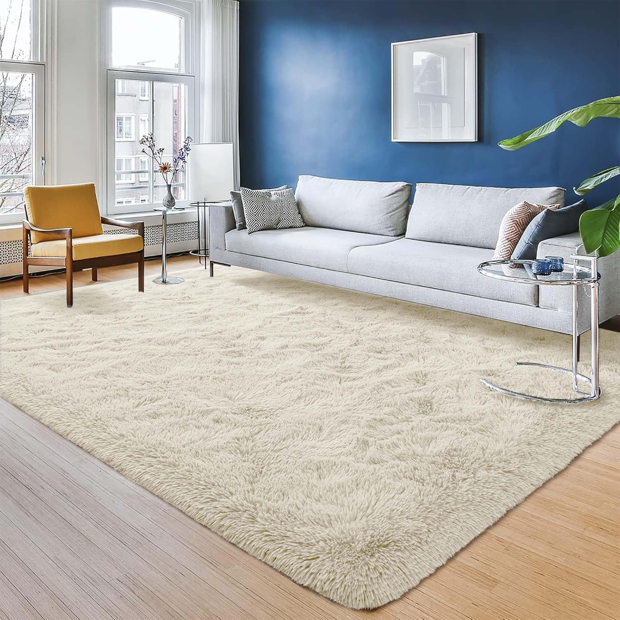 INSPIRE HOMEWARE Rugs Living Room Large 200x290 cm Soft Fluffy Cream Area Rugs for Bedroom Non Shedding Modern High Pile Carpet for Lounge Nursery Rug for Kids Room