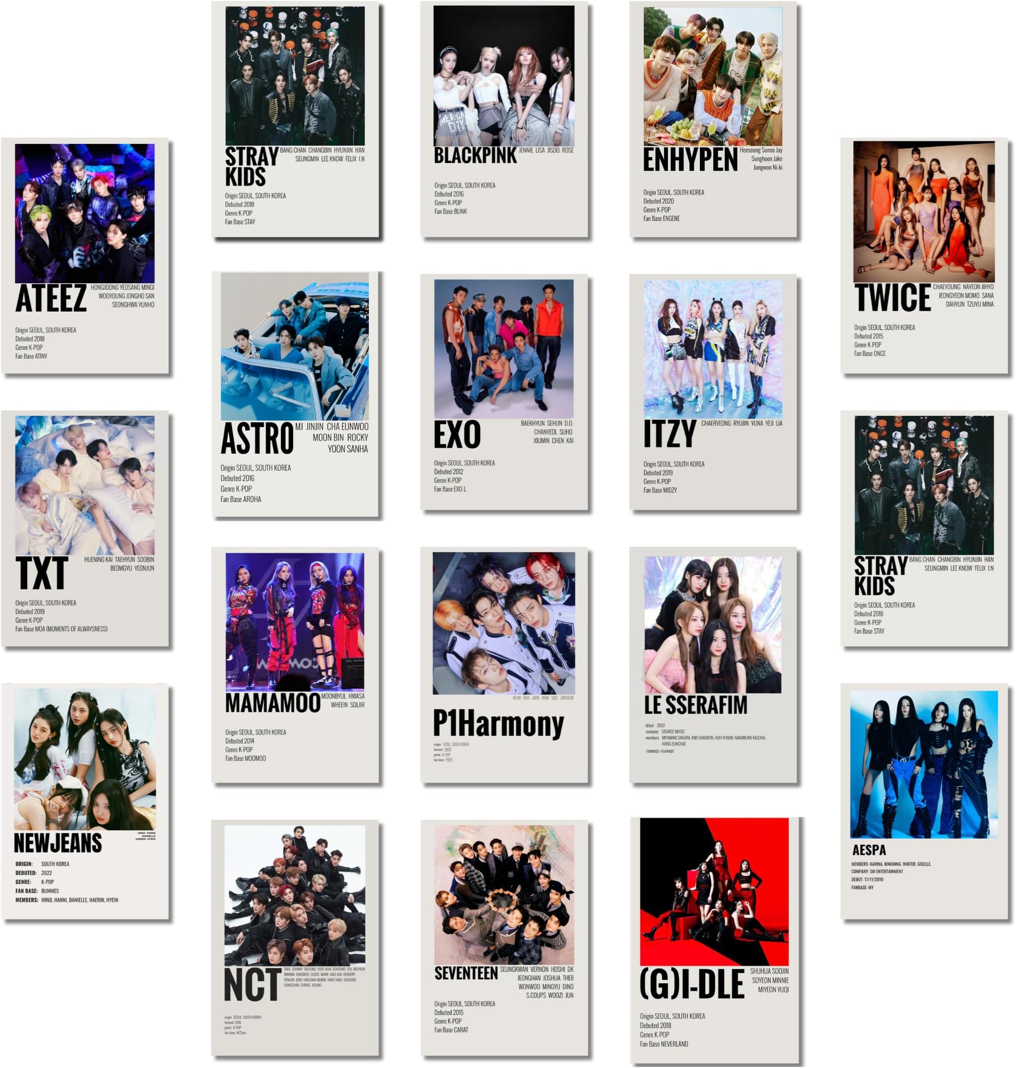 K-Pop Posters | K-Pop Song Posters Pack of 18 (14.8 x 10.5cm) 300 GSM | Minimalist K-Pop Group Wall Art | Room Decor | Aesthetic Collage Kit | Pinterest-Inspired Wall Prints