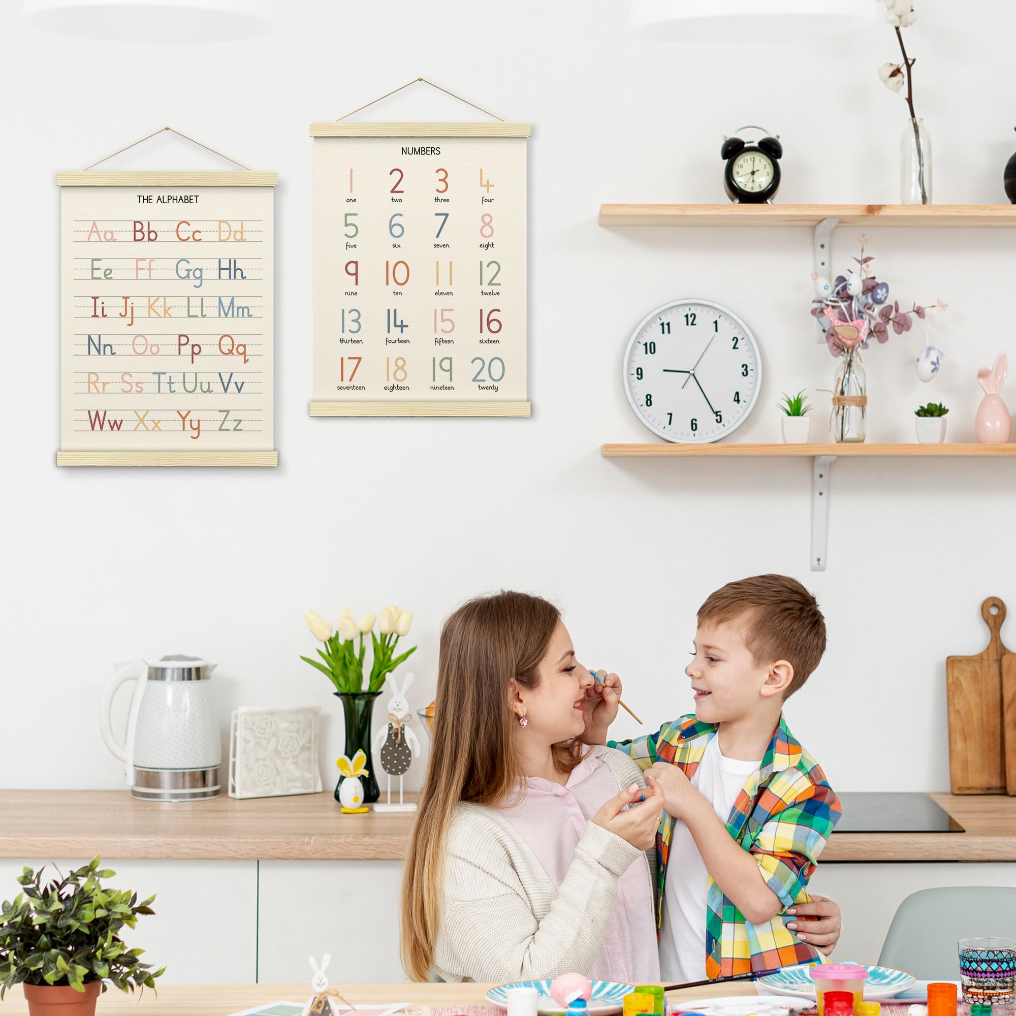 BONETAT Poster de l'alphabet en chiffres pour chambre d'enfant, tout-petits, décoration murale de salle de jeux, tableau mural ABC, décoration murale à suspendre pour salle de jeux, décoration murale