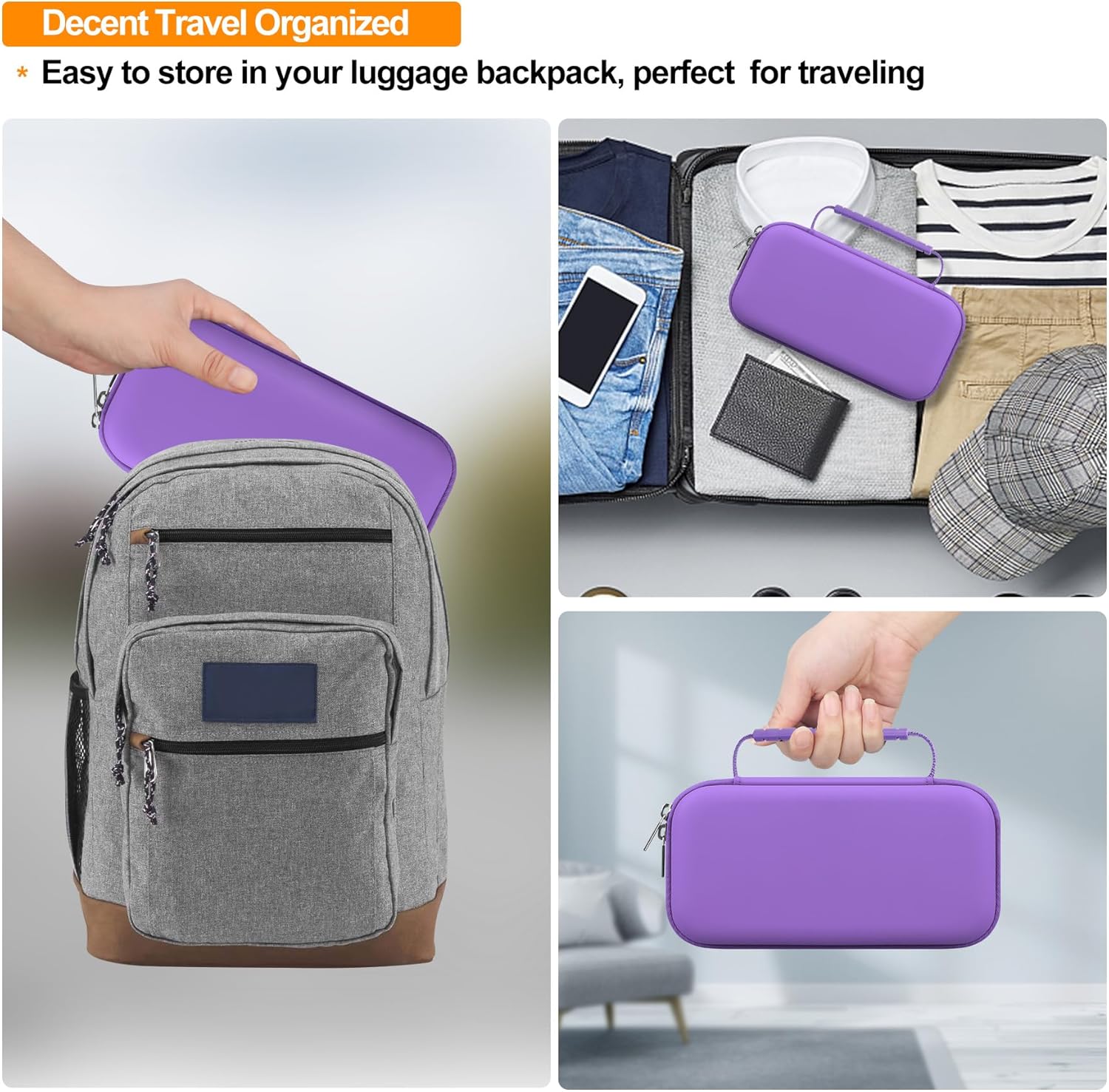 Elonbo Carrying Case ​for Asthma Inhaler, Inhaler Spacer for Kids and Adults, Masks, Inhaler Holder Asthma Travel Organize Bag, Pocket Fits Allergy Meds, Ventolin Inhaler, Purple (Case Only)