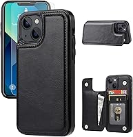 Vista 1 de Funda tipo cartera compatible con iPhone 13, funda protectora delgada con tarjetero, cuero PU con soporte y ranuras para tarjetas con un cristal