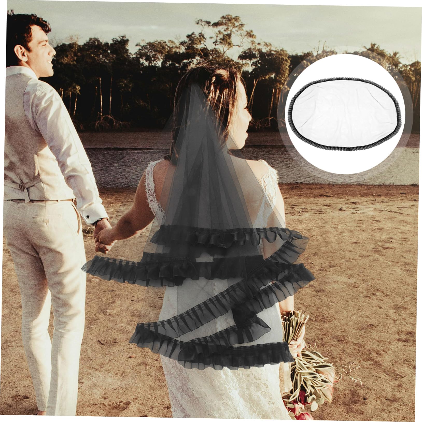 GALPADA 3stücke Hochzeits Schleier Mit Kamm Eleganter Schwarzer Brautschleier Für Zeremonie Wunderschöne Spitze Und Perlendekoration Für Braut Und Verlobungsfeier