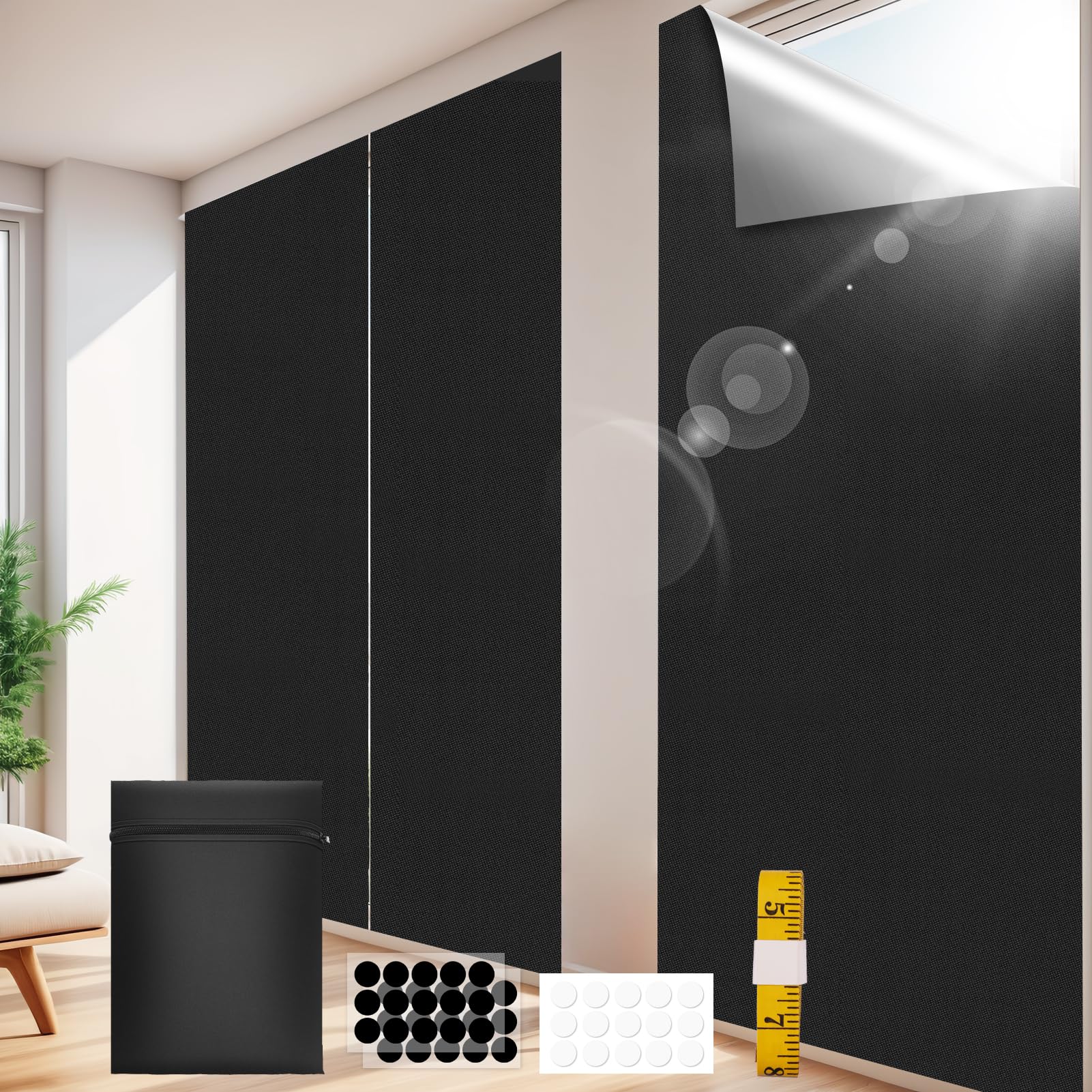 MI CASA Blackout Blind, 150x100cm Portable Stick on Blinds for Windows, Temporary Blackout Curtains Suitable for Cutting any Size Shape for Bedroom, Indoor and Outdoor, Black