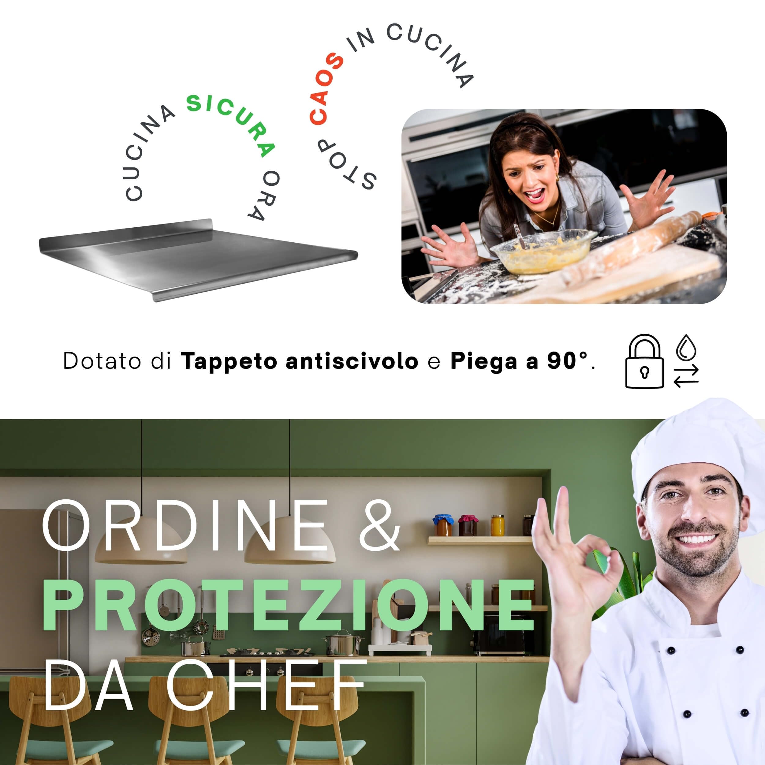 PRM Acciai Tagliere Acciaio Inox Misura Personalizzabile - Tagliere da Cucina e Spianatoia Acciaio Inox per Impastare Pizza, Pane, Pasta Sfoglia, Cioccolato e Dolci - Larg 900x500 Piega 20mm Alz 70mm