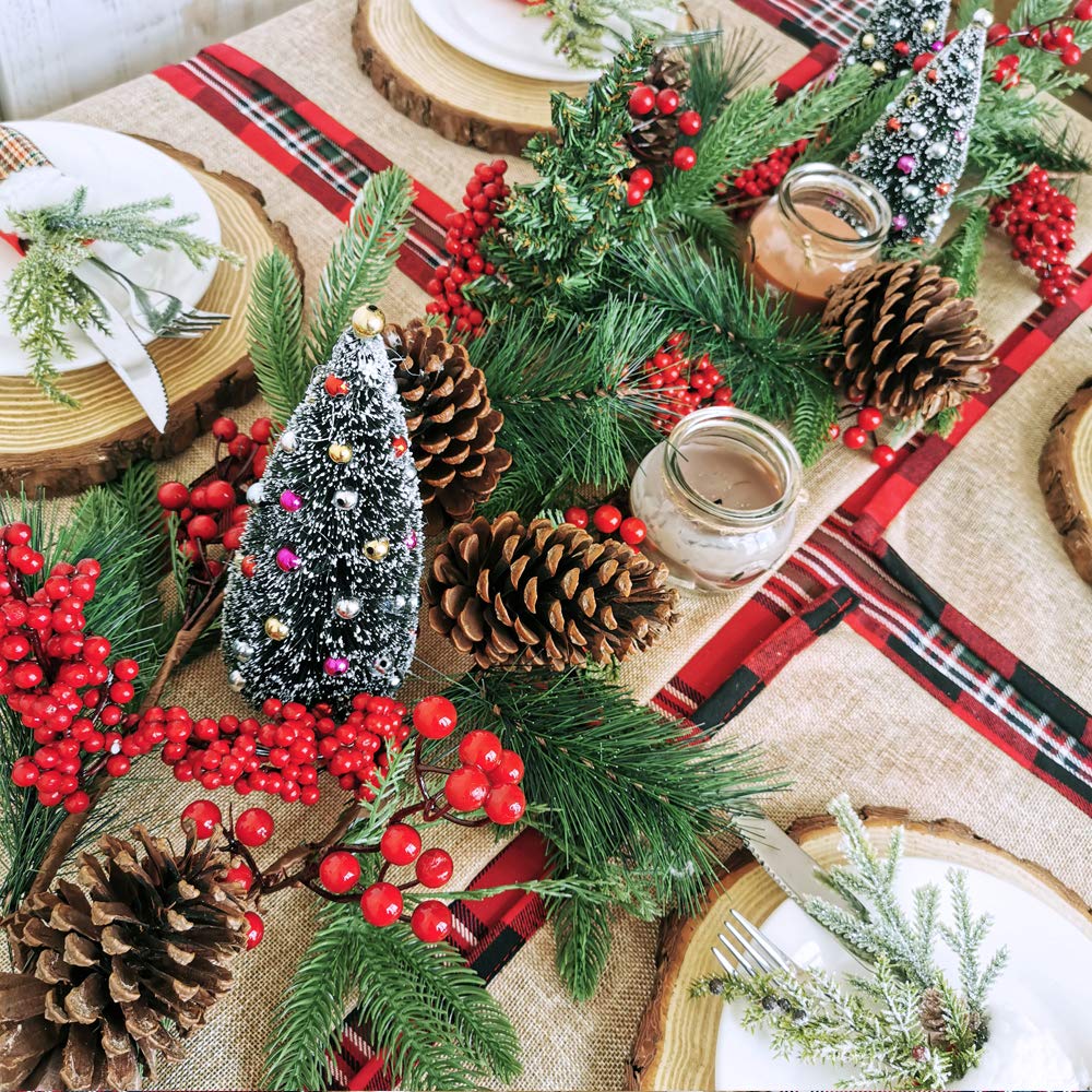 Künstliche Weihnachtsgirlande mit Fichtenzypresse, Tannenzapfen, rote Beerengirlande, Wintergärlande, für den Urlaub, Kamin, Tischläufer, Tischdekoration, 1,8 m