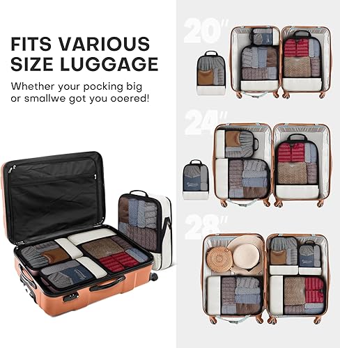 Miniatura 9 de Juego de 4 cubos de embalaje de compresión para viajes, bolsas organizadoras de embalaje ligeras para llevar y ahorrar espacio, cubos esenciales