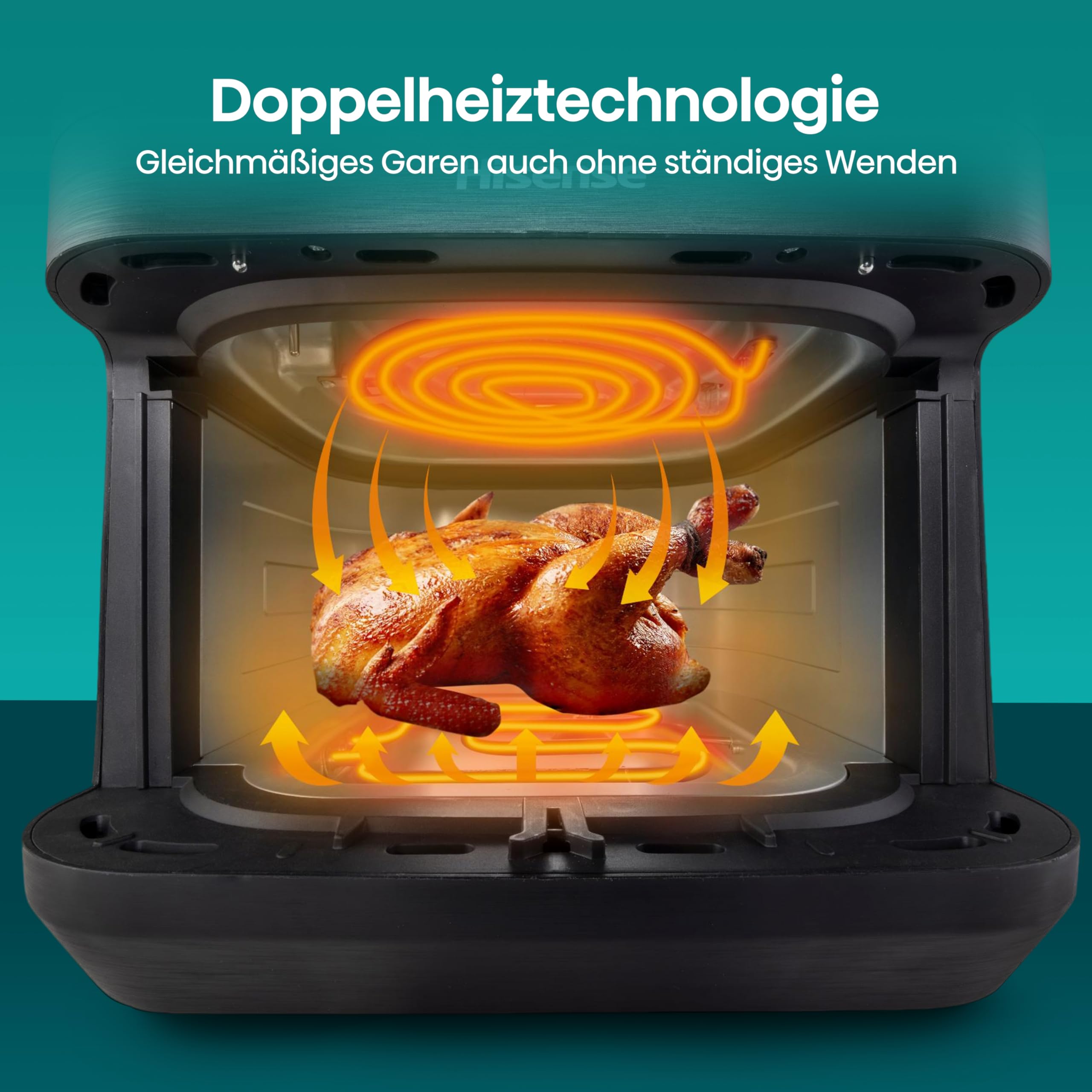 Hisense HAF2100DCD Heißluftfritteuse /2100 W /7,7 L Kapazität /10 voreingestellte Programme/Antihaft-Beschichtung/Energieeffizient/Start Delay Funktion/HxBxT: 40,1 x 31 x 35 cm/Schwarz