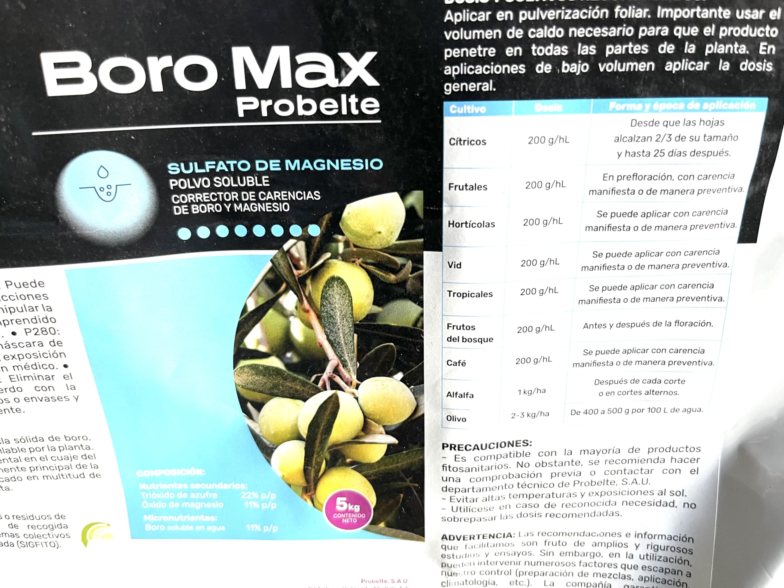 Abono foliar de boro y magnesio 5kg, Corrector, mezcla de boro, magnesio y azufre asimilable para la planta. Boro Max 5kg