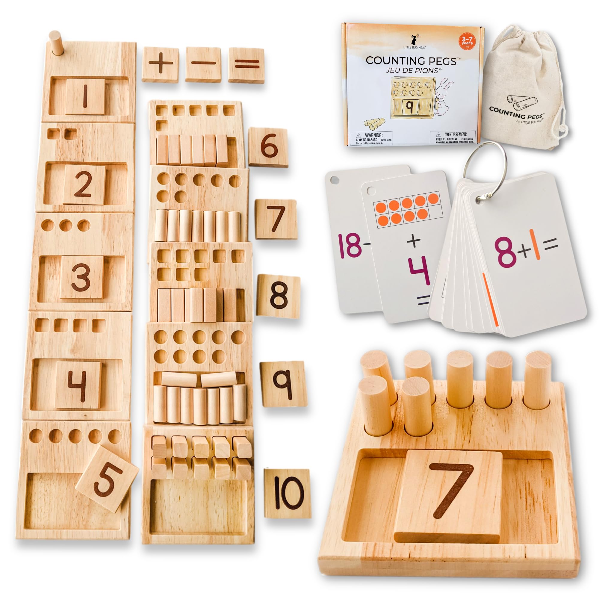 LITTLE BUD KIDS Counting Pegs Holzspielzeug Mathematik-Spiel | Eine Zahlen-Lernressource & Montessori-Spielzeug für 3-6 Jahre alt