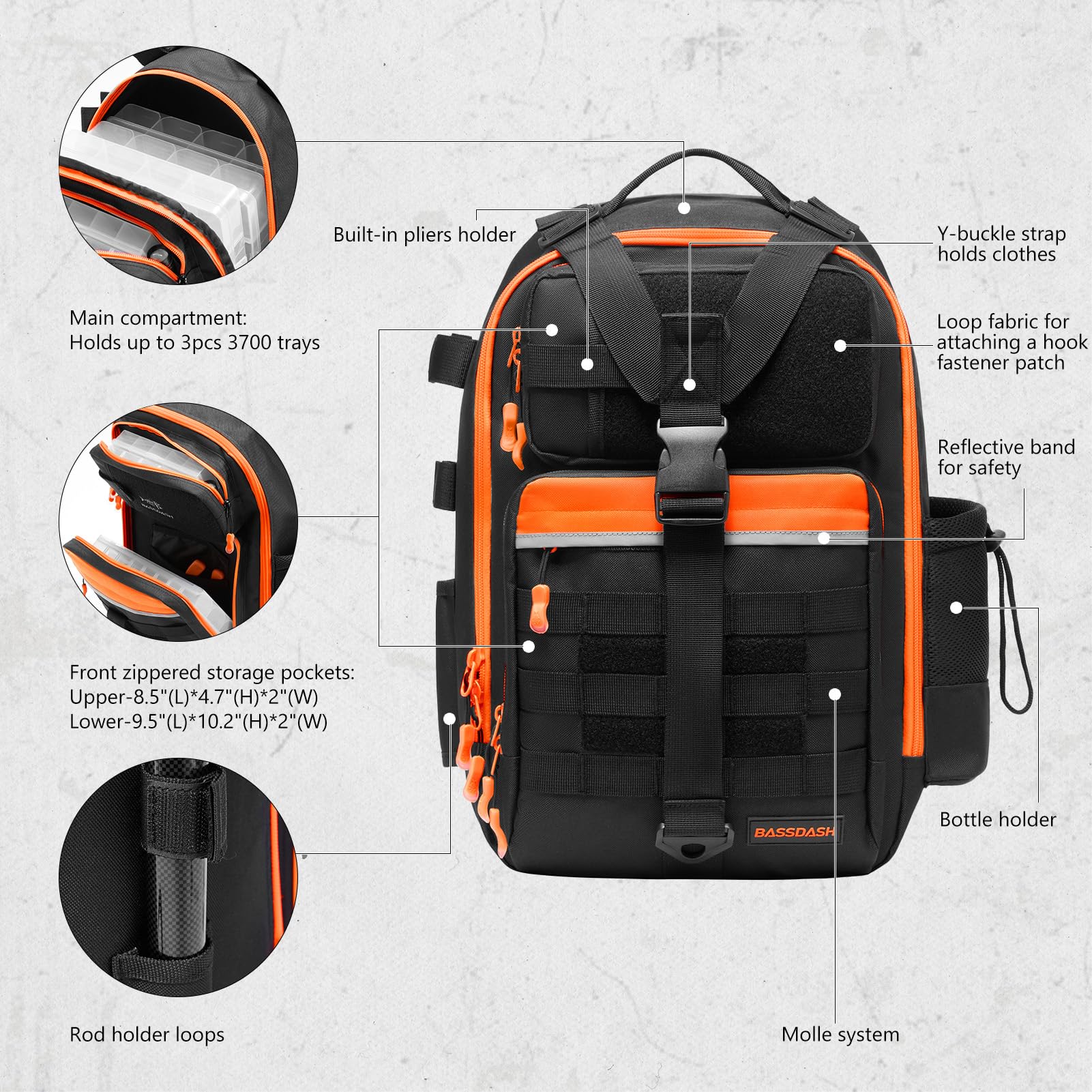 Bassdash Sac à Dos de Pêche Convertible avec Support de Canne à Pêche, Sac de Rangement de Matériel Tactique Ajustable et Résistant à l'eau FP07