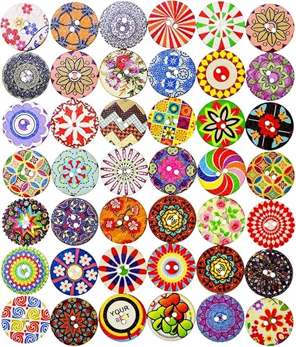 Mandala Crafts Botones redondos mixtos de flores para coser Botones de madera pintados con mandala de 1 34 58 pulgadas para manualidades 2