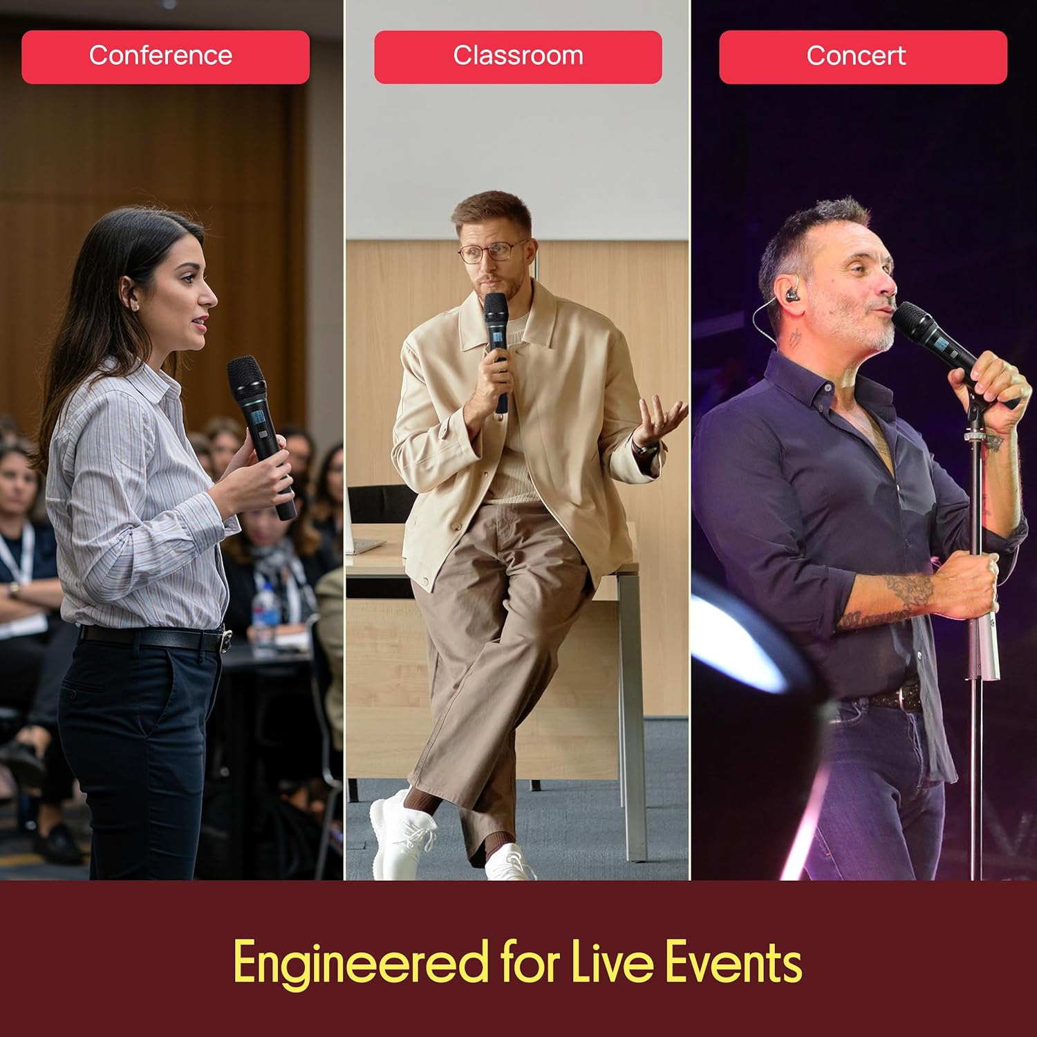 Pyle Wireless Microphone System | 8-Channel Microphone Set with 8 UHF Handheld Microphones | Cordless Mics with 100 Selectable Frequencies | 300 ft Range for Singing, Church, Meetings, & Live Events