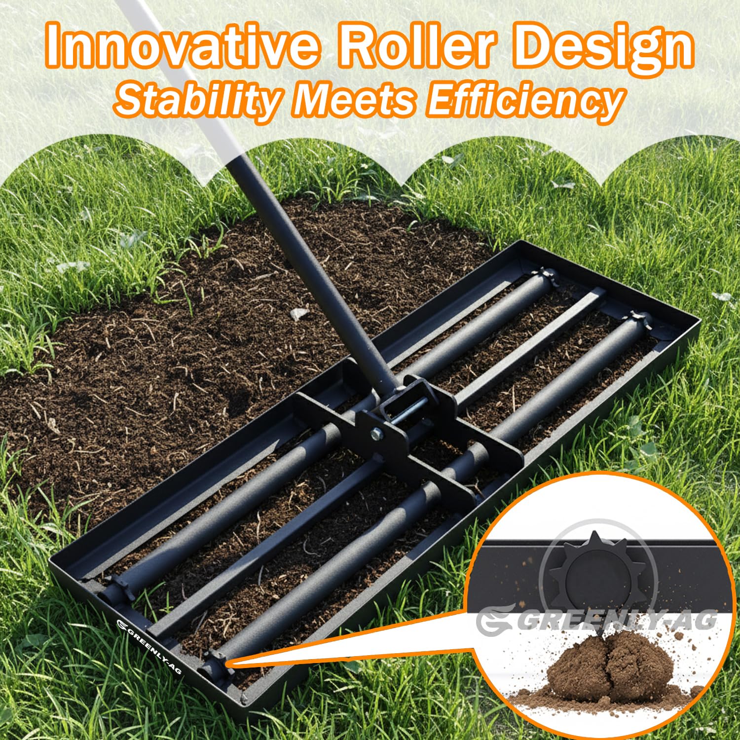 Rastrillo nivelador de césped de 30 pulgadas con rodillo suave y 4 ruedas con pinchos, herramienta niveladora de suelo resistente de 6.5 pies para patio, campo de golf, alisado de césped