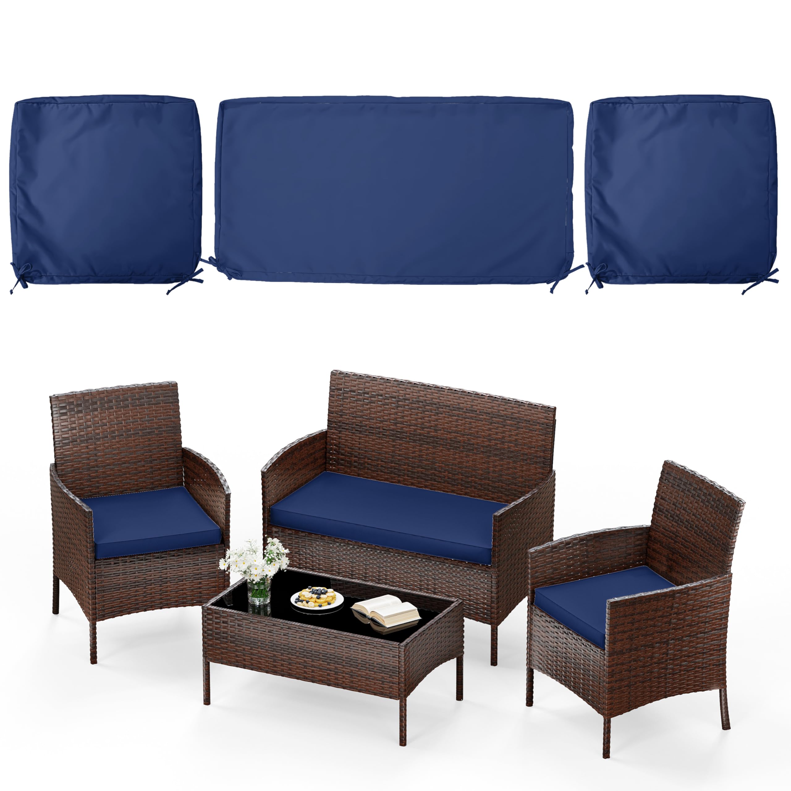Photo 1 of Pakunoda 3 Pack of Outdoor Seat Cushion Replacement Set Suitable for 4 Pieces of Wicker Rattan Furniture Terrace Guest Set Sofa Chair (36x18x2, 18x18x2), Only Cover