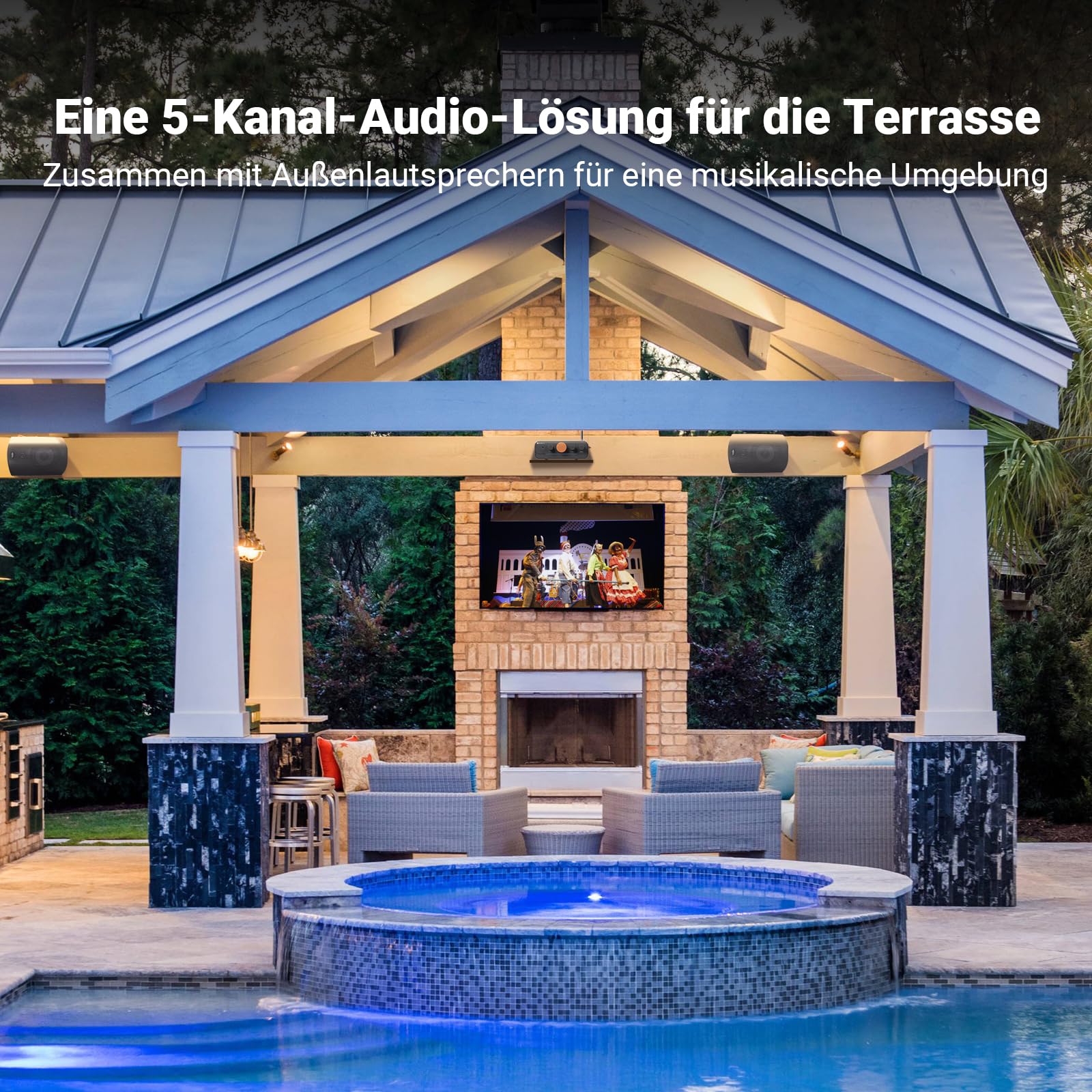 Fosi Audio HT4S Bluetooth Verstärker HiFi Stereo für Außenlautsprecher, 4 Kanal Verstärker für Bass Shaker SIM Racing Cockpit, 4.1/5.0 Ch Home Audio Receiver, AUX/Optischer Eingang mit Fernbedienung