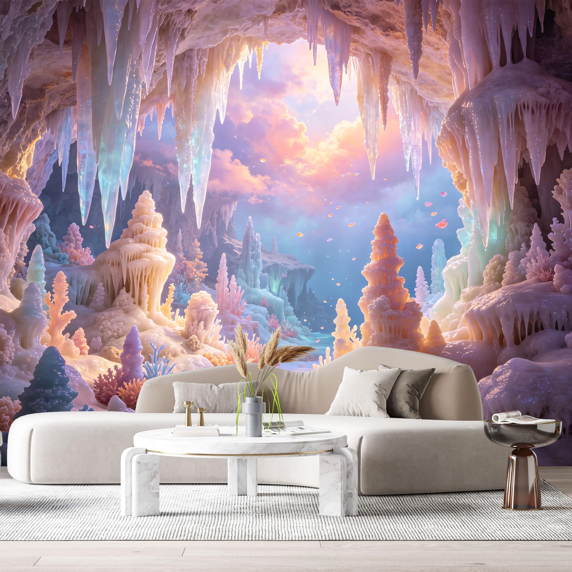 Custom Size Wall Murals Dreamy Ice Cave Fantasy Landscape 3D Trompe L'Oeil Icicles Coral Reef SelfAdhesive Wall Fabric Removable Large Wallpaper for Photo Living Room