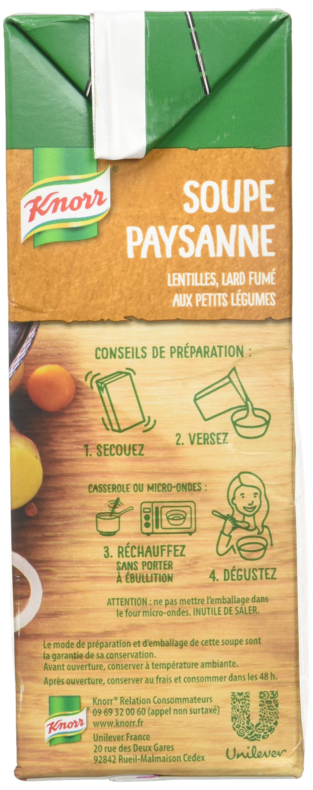 Knorr Soupe Secrets de Grand-Mère Soupe Paysanne Lentilles/lard Fumé aux Petits Légumes 1 L - Lot de 4