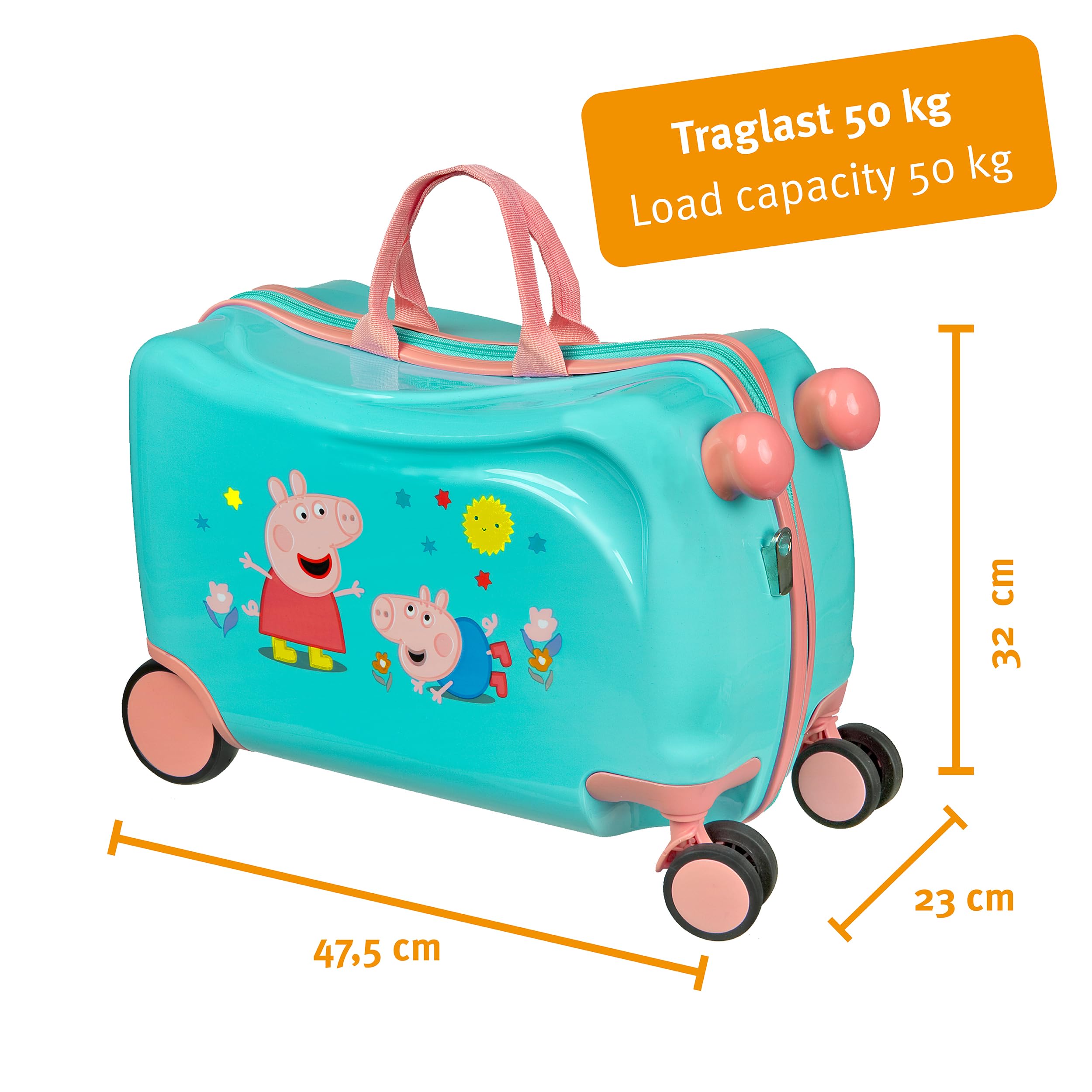 Undercover - Trolley cavalcabile - bagaglio per bambini su cui sedersi - caricabile fino a 50 kg - con pratiche maniglie per il trasporto - robusta valigia da viaggio per bambini