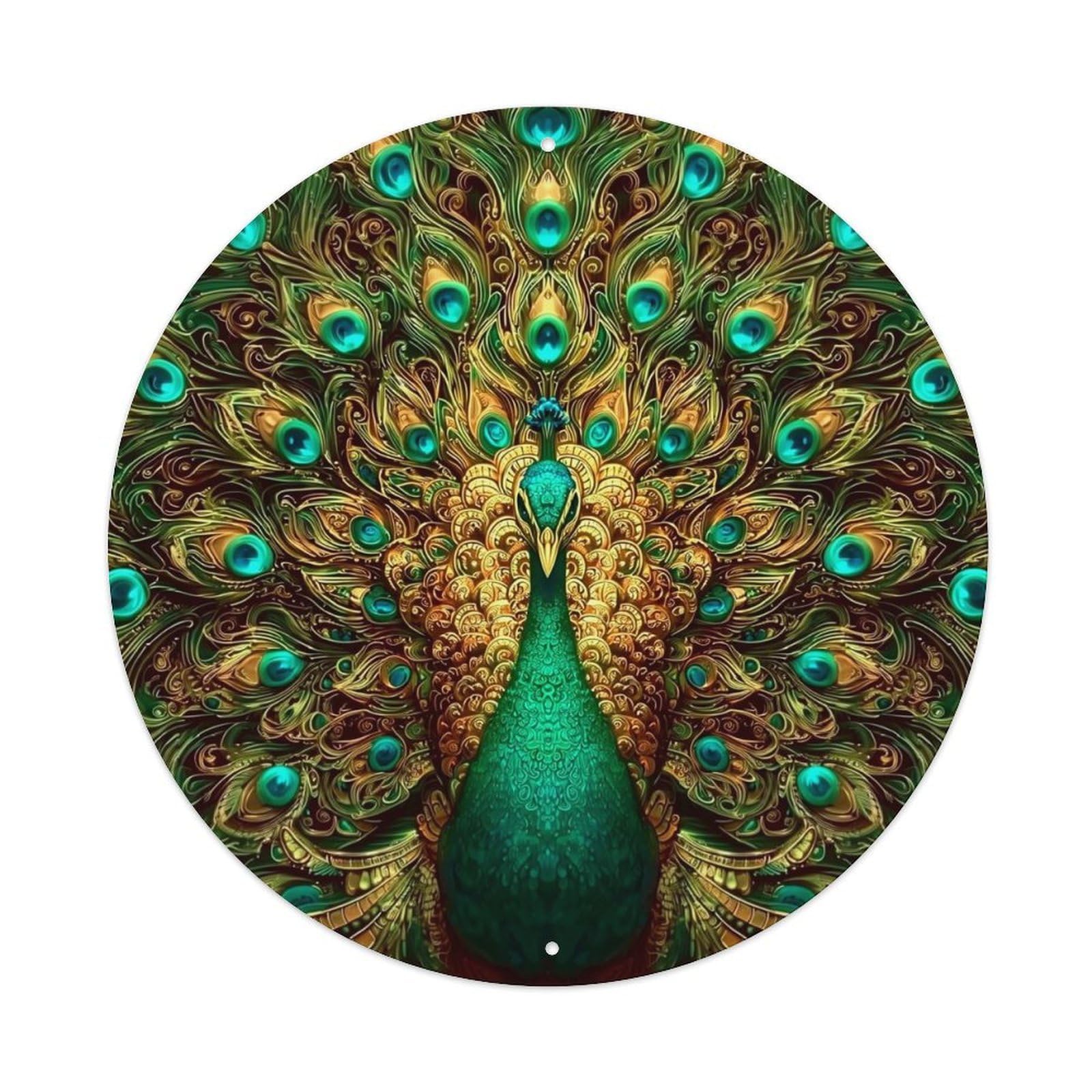Ornate Peacock Feather Pattern Print Retro Metal Tin Sign, Vintage Metal Poster for home, Gaming Room, Studio Workshop,Bar,Garage Wall Art Decor 8x8 inch