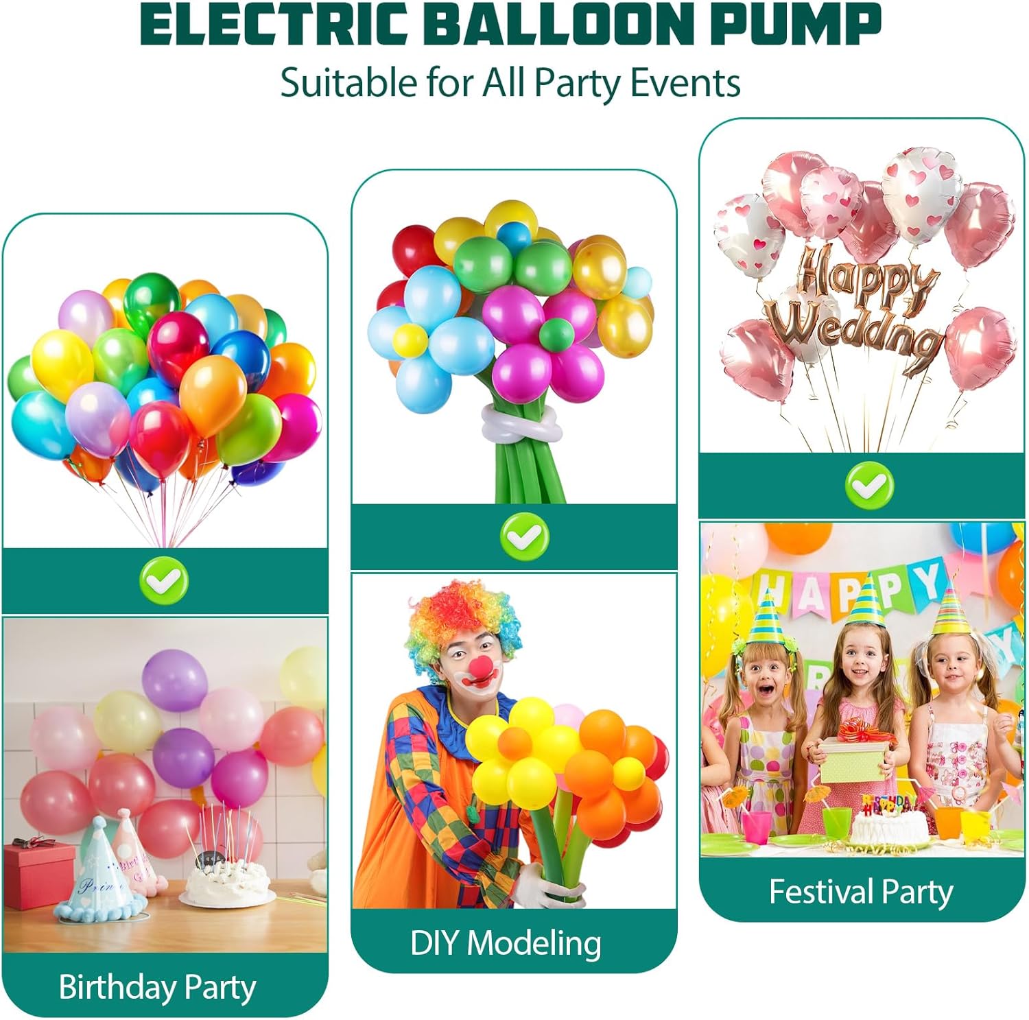 Biapian Balloon Pump Electric, 3-in-1 Portable Electric Air Pump for Balloons and Inflatables, Dual Nozzle Balloon Blower Machine for All Latex 260q Foil Balloon Inflator Deflator for Party Decoration