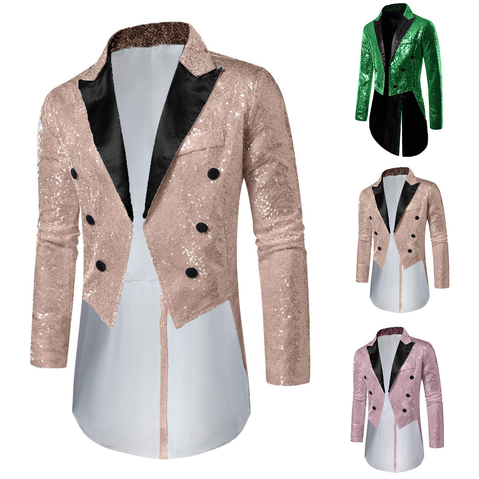 Generisch Giacca con glitter da uomo, per feste, slim fit, blazer frack, giacca da smoking, con paillettes, costume da Carnevale, ballo, rinascimentale, giacca vittoriana