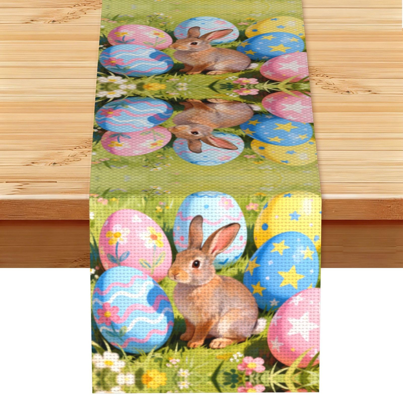 Easter Eggs Linen Look Table Runner 13x72-Wrinkle Resistant Farmhouse Style for Dining Table Decor