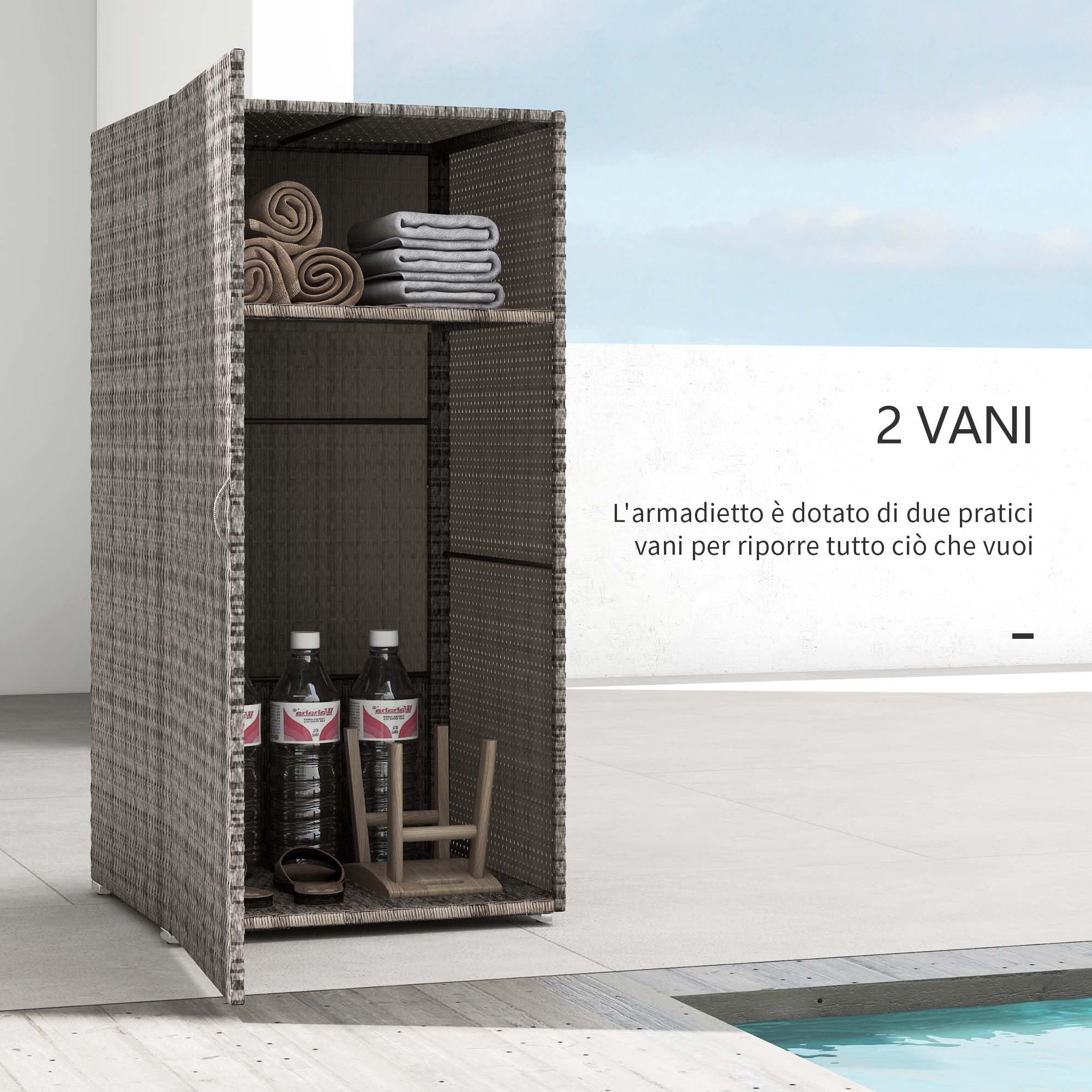 Outsunny Armadio da Esterno in Rattan PE 60x63x120cm Grigio