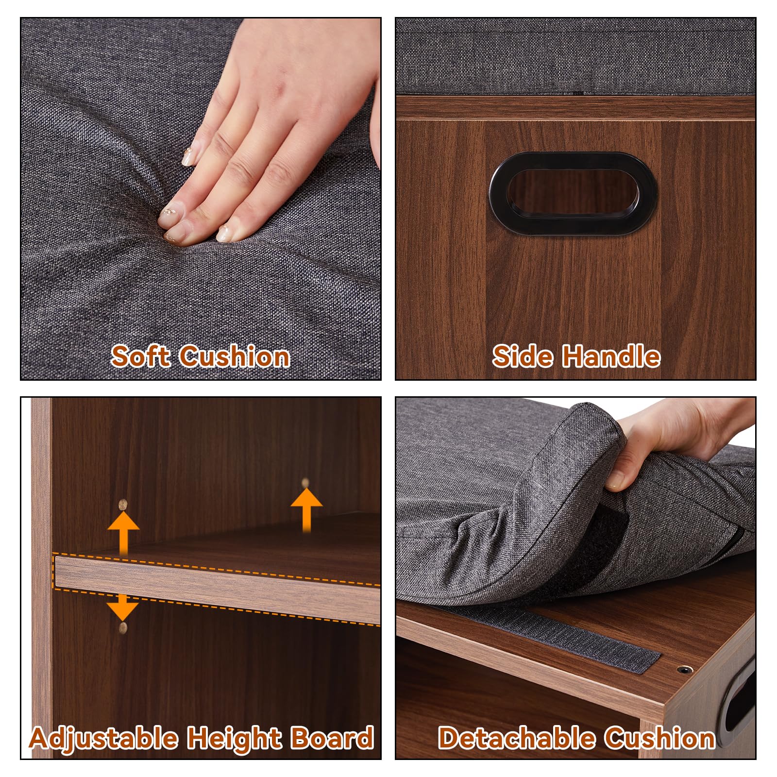 YMYNY Banco Zapatero con Asiento de 2 Niveles, Zapatero pequeño, Estante Regulable en 3 Alturas para Sala de Estar, Pasillo, Dormitorio, 42 x 39 x 28 cm Nogal Claro - HBD028LW