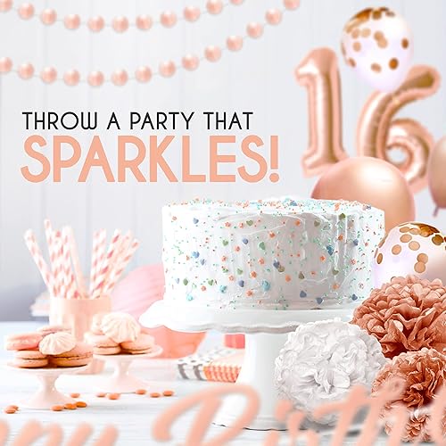 Miniatura 6 de EpiqueOne 41 piezas de decoración de cumpleaños de oro rosa para niñas | Incluye pancarta de feliz cumpleaños, decoración de pastel, pompones de