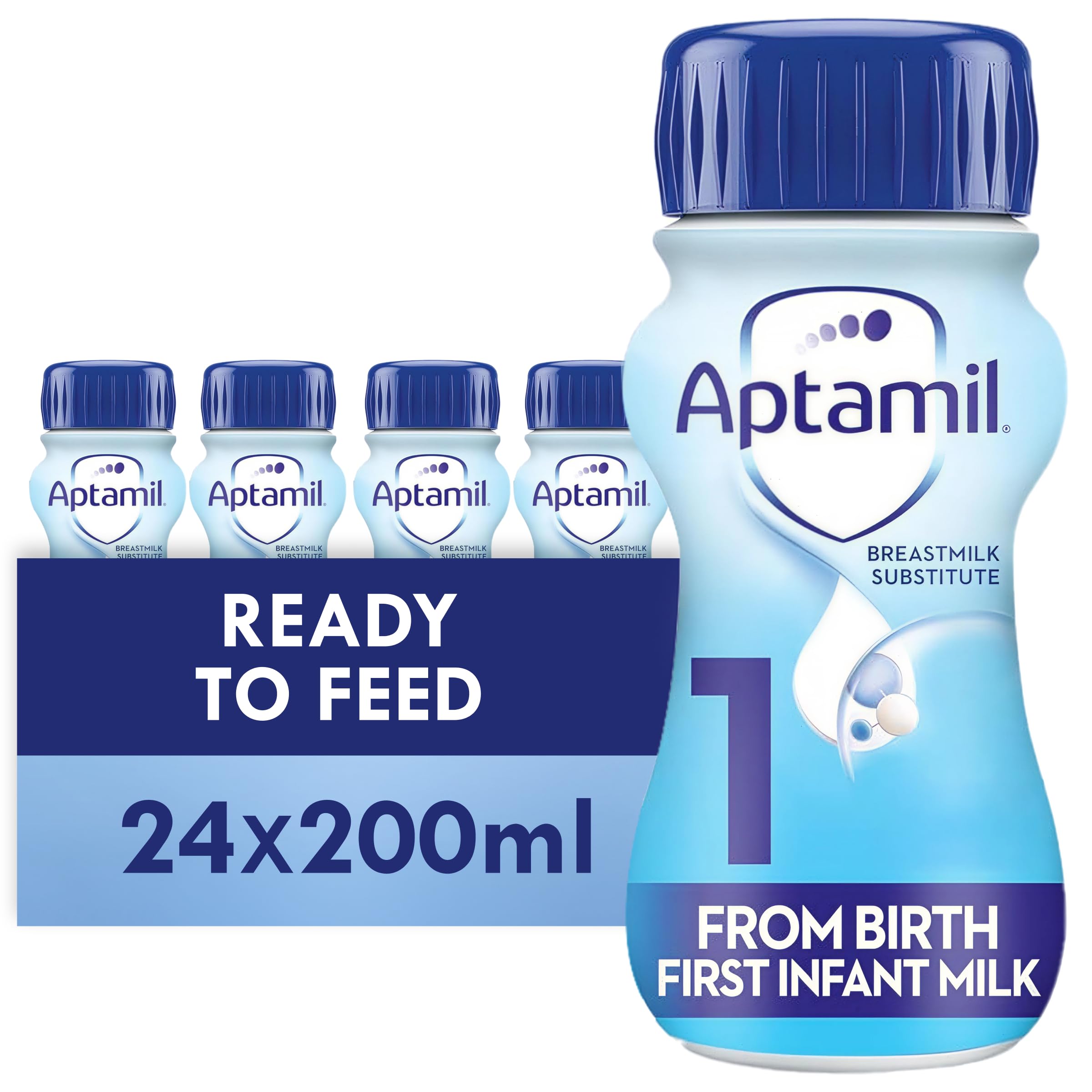 Aptamil 1 First Infant Baby Milk Ready To Use Liquid Formula, From Birth, White, 200 ml, (Pack Of 24)