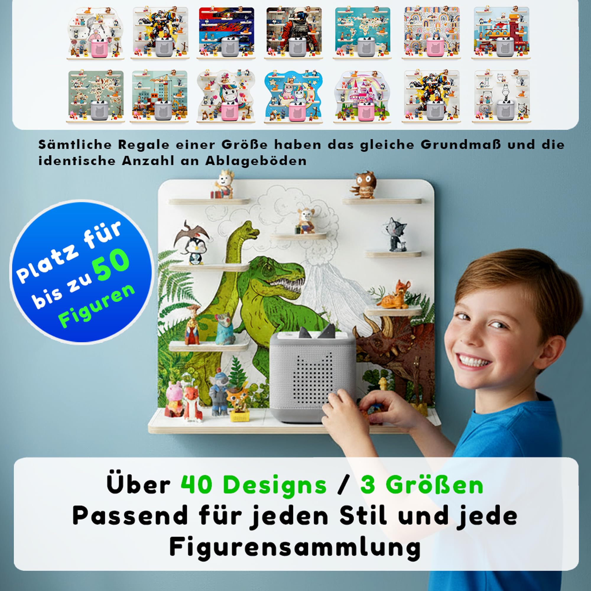 stadtecken Holzregal passend für Toniebox 2 I Geeignet für ca. 50 Tonies I Perfekte Aufbewahrung im Kinderzimmer I Regal zum Aufstellen oder Aufhängen (Atlas, Groß)
