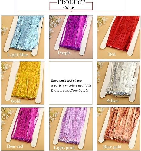 Miniatura 2 de Cortina de lluvia con flecos de papel de aluminio para decoración de fiesta, cumpleaños, graduación y víspera de Año Nuevo, juego de 2. 3.2 x 9.8