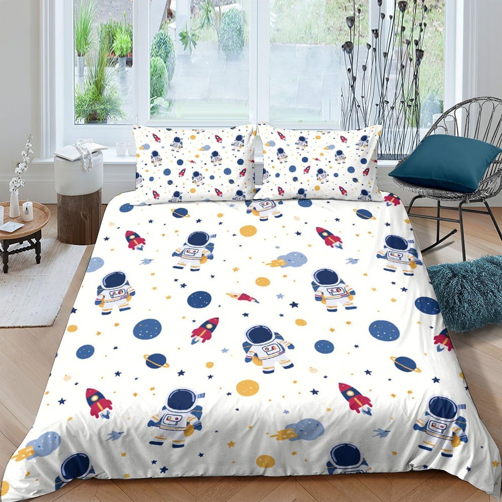 Ctjqhvkz Style-5 3D Printed Astronaut Rocket Fitted Sheet Microfiber Soft Breathable Planet Bed Cover For Bedroom Dorm Decor Single（135X200cm）