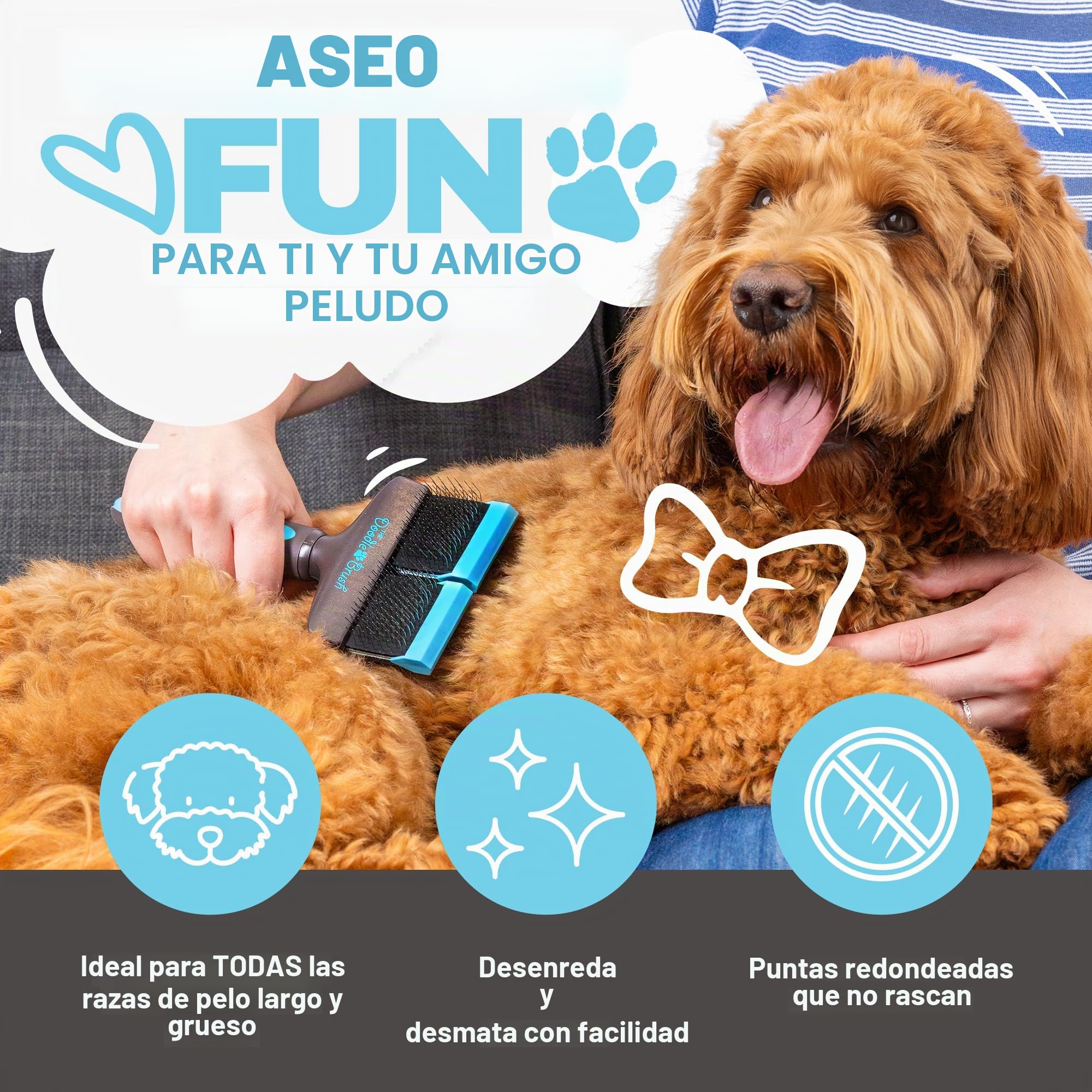 The Doodle Brush Cepillo Para Perros Doodles Con Un Doble Cabezal Goldendoodles, Labradoodle y Bernedoodle, Desenreda Pelo Largo y Rizado Kit De Aseo Para Perros Cepillo Alisador Para Erros