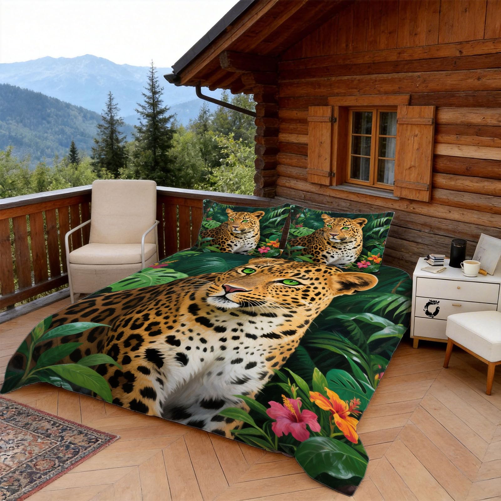 Funda Nordica Cama 135/150 Leopardo de la Selva 3D Fundas Nordicas Flor 3pcs Ropa de Cama Microfibra Suave Funda Nordica 220 x 240 y 2 Funda de Almohada 50x80 cm